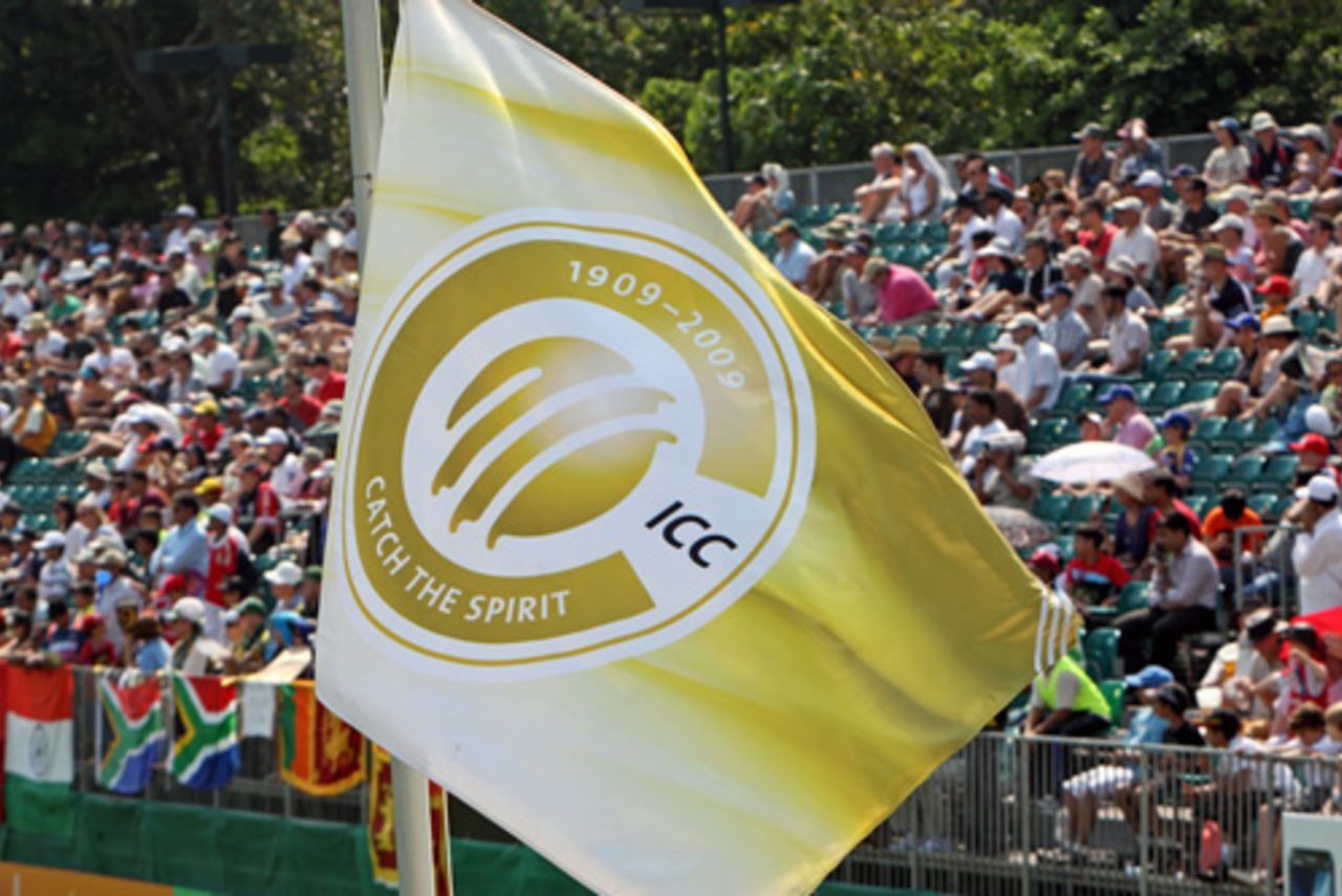 The ICC Centenary Flag flies over the crowd at the 2009 Hong Kong Cricket Sixes
