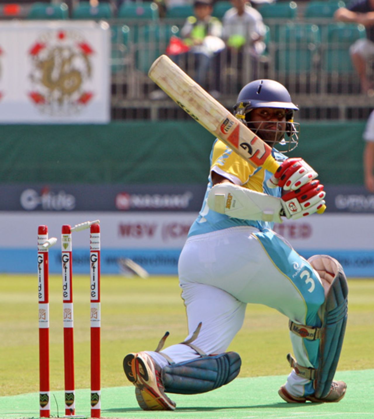 Sriram Sridharan is bowled at the 2009 Hong Kong Cricket Sixes