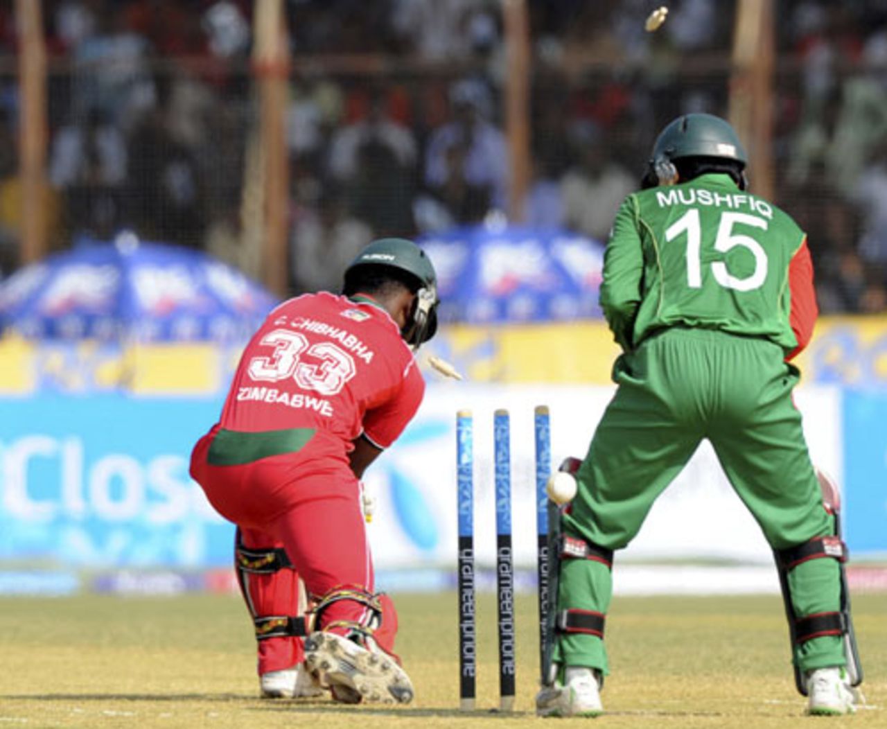 Chamu Chibhabha is bowled for a duck, Bangladesh v Zimbabwe, 4th ODI, Chittagong, November 3, 2009