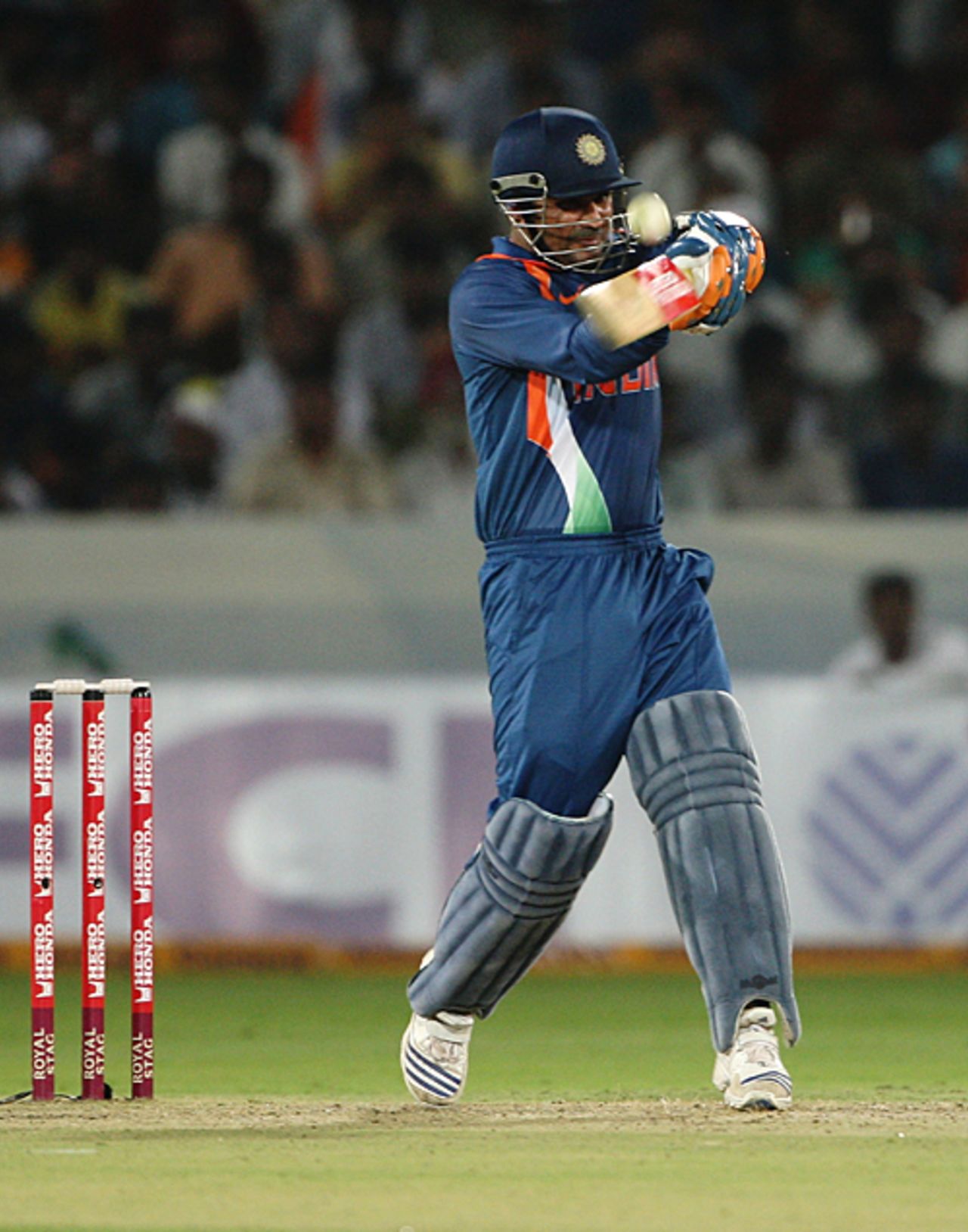 Virender Sehwag got off with a mistimed six over third man, India v Australia, 5th ODI, Hyderabad, November 5, 2009
