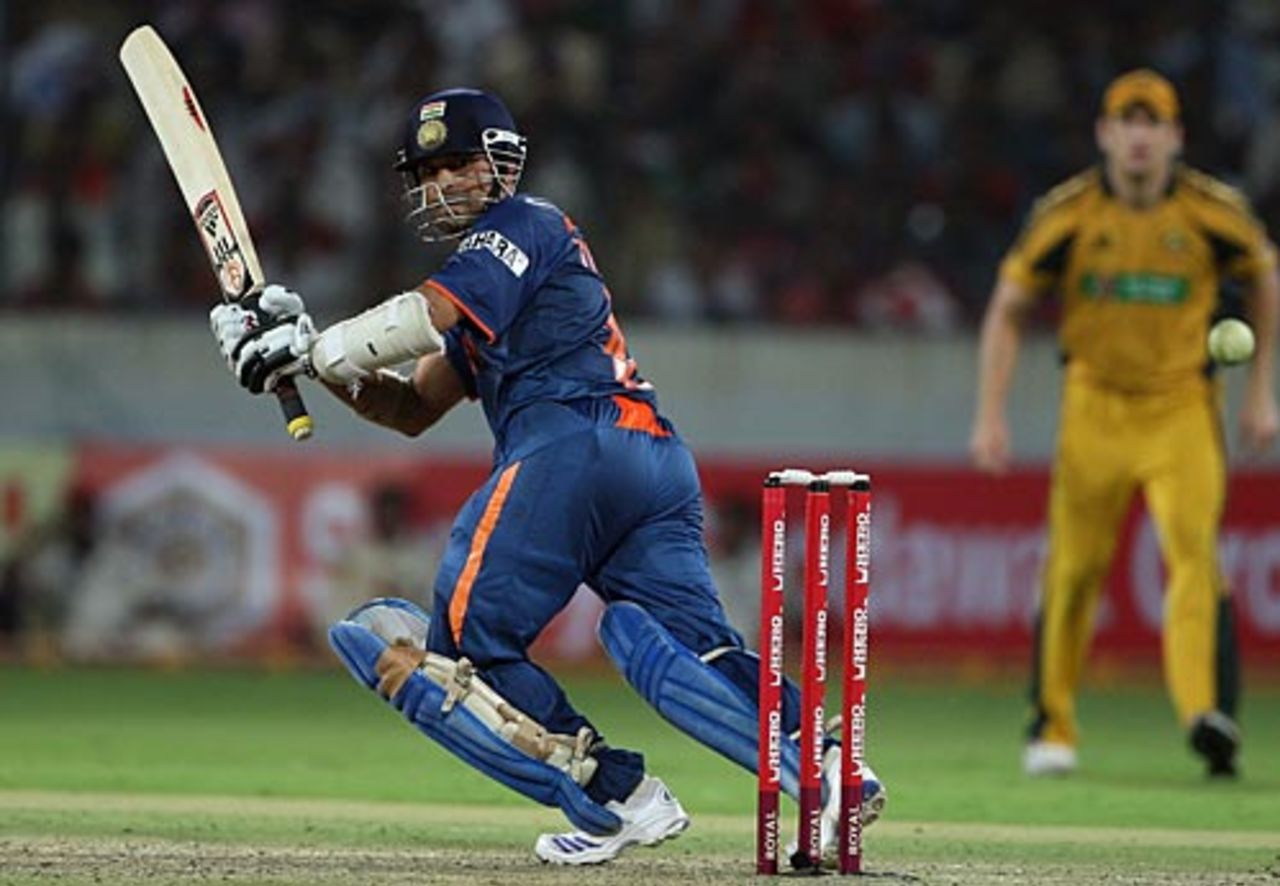 Sachin Tendulkar glances one fine, India v Australia, 5th ODI, Hyderabad, November 5, 2009