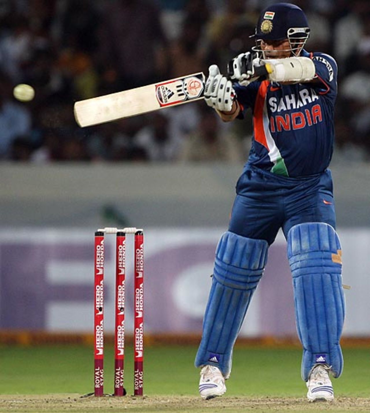 Sachin Tendulkar jumps to cut, India v Australia, 5th ODI, Hyderabad, November 5, 2009