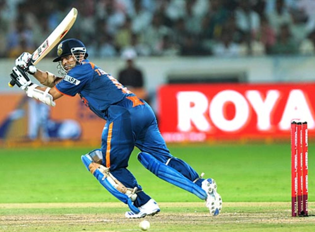 Sachin Tendulkar flicks during his 175, India v Australia, 5th ODI, Hyderabad, November 5, 2009