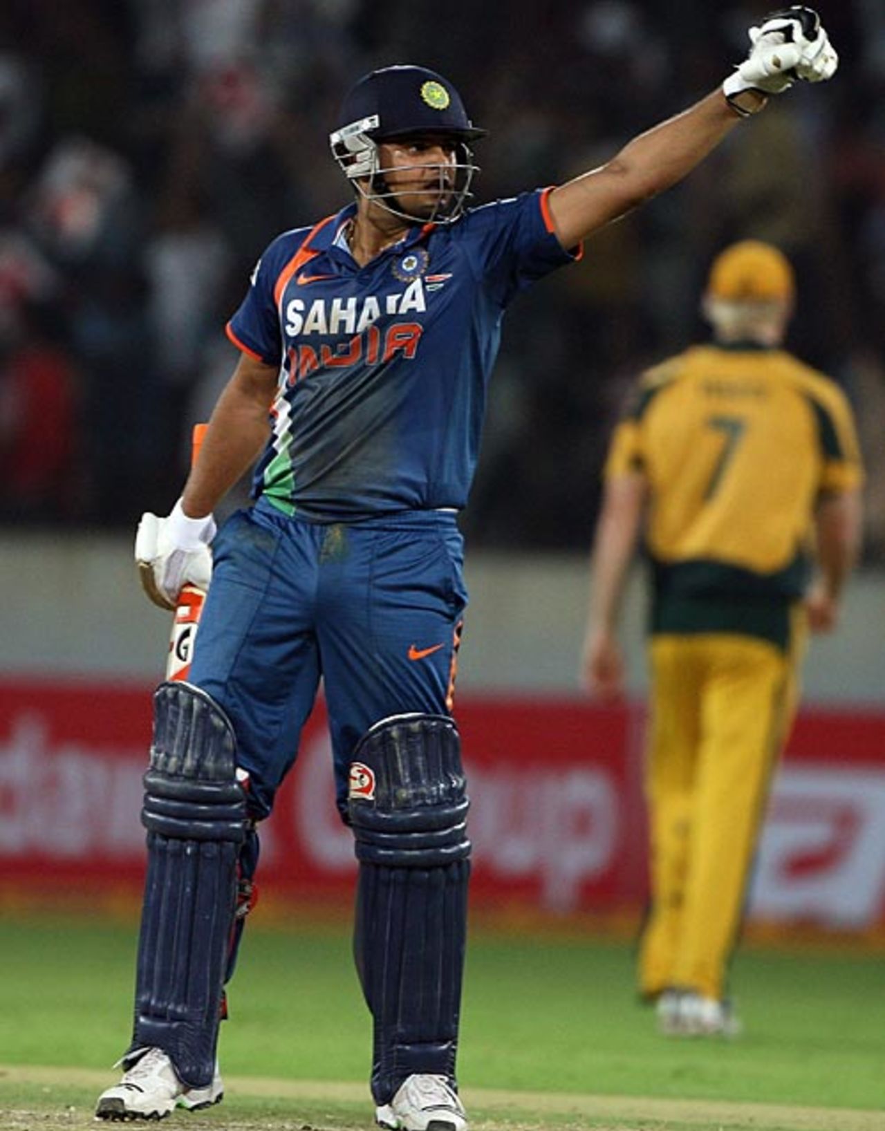 Suresh Raina celebrates his fifty, India v Australia, 5th ODI, Hyderabad, November 5, 2009