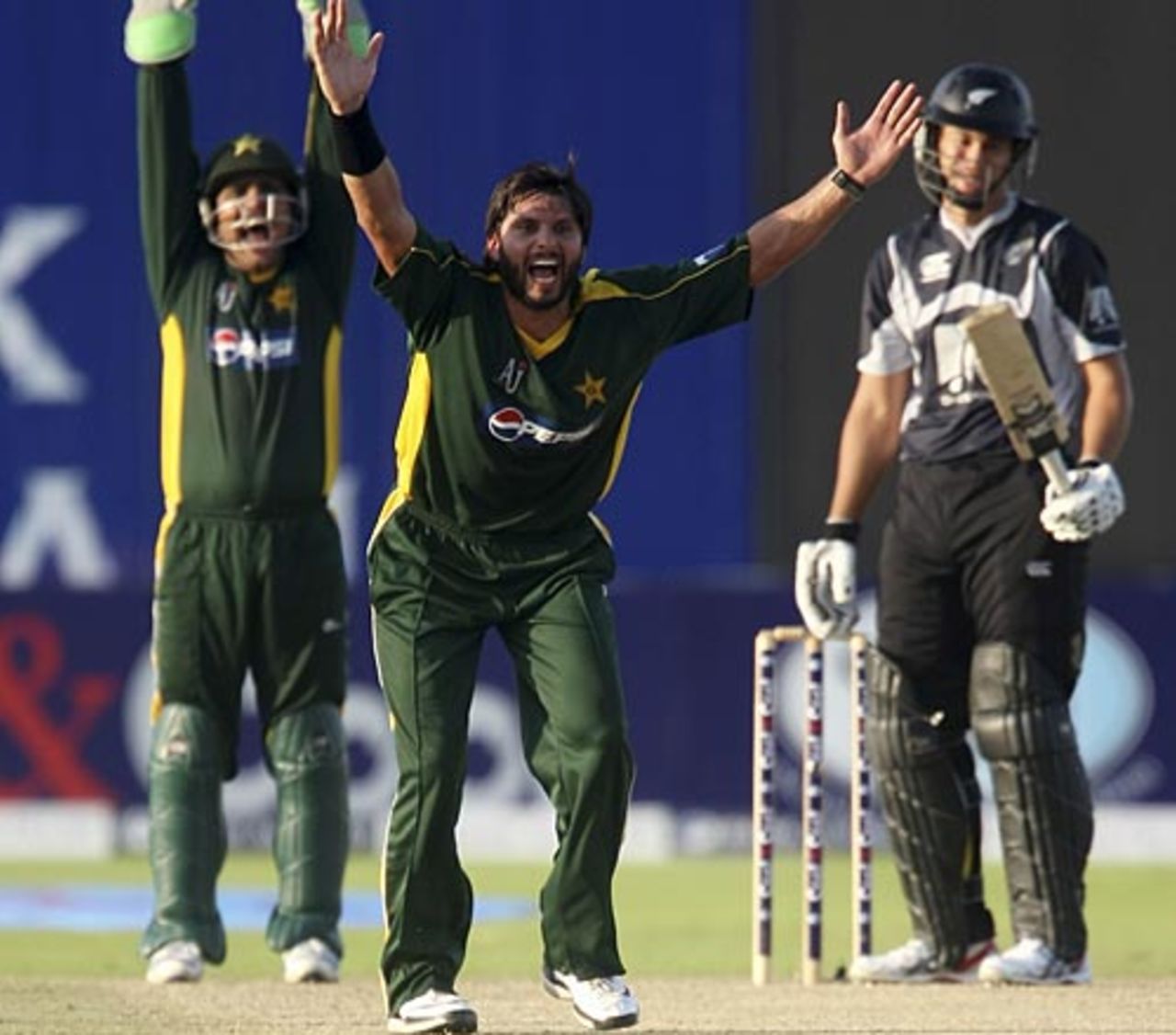 Shahid Afridi appeals against Ross Taylor, Pakistan v New Zealand, 2nd ODI, Abu Dhabi, November 6, 2009