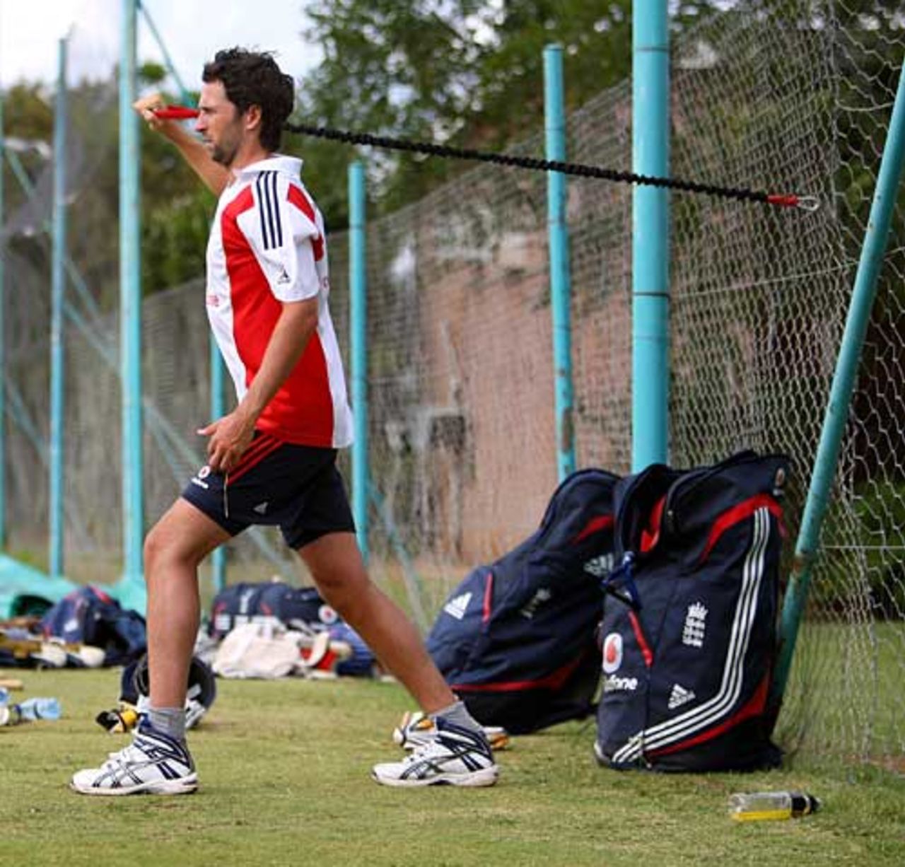 Graham Onions tests out his back with some stretches, Kimberley, November 7, 2009