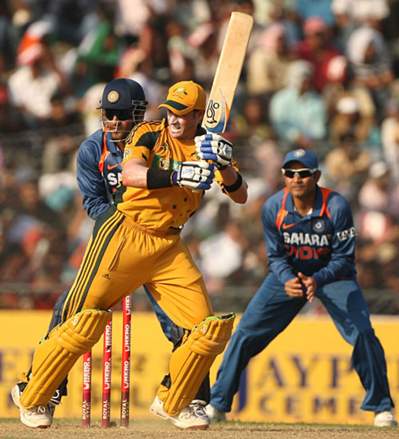 Michael Hussey works it on the leg side, India v Australia, 6th ODI, Guwahati, November 8, 2009