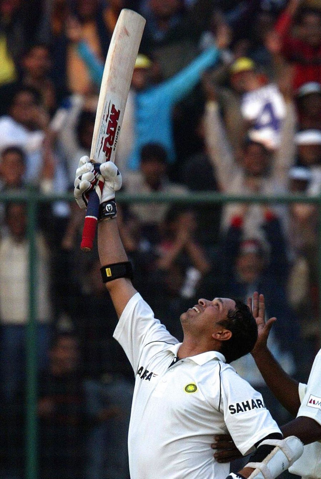 Sachin Tendulkar celebrates after reaching his world-record 35th Test century, India v Sri Lanka, Delhi, December 10, 2005