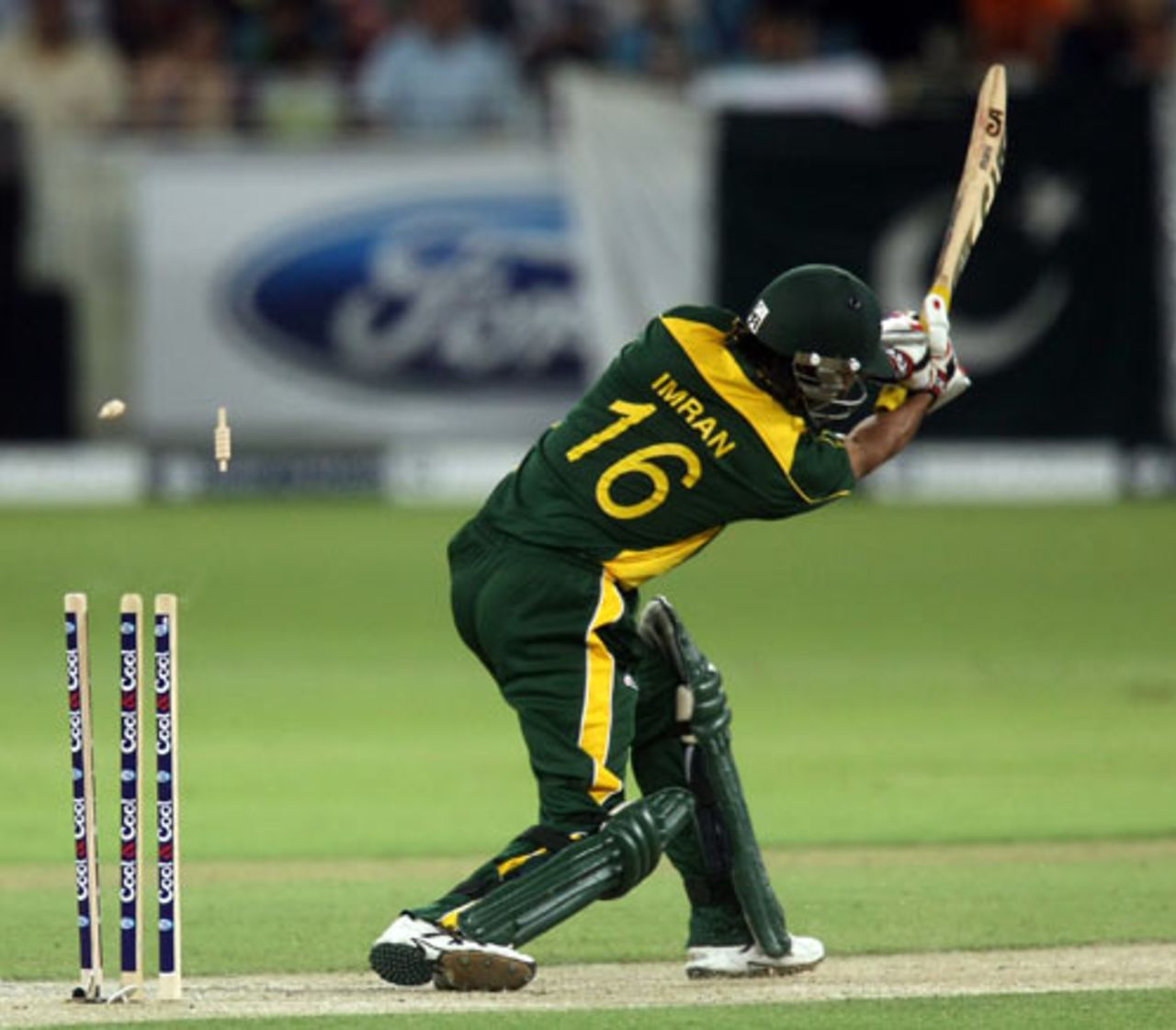 Imran Nazir is bowled by a full delivery, Pakistan v New Zealand, 2nd Twenty20 International, Dubai, November 13, 2009