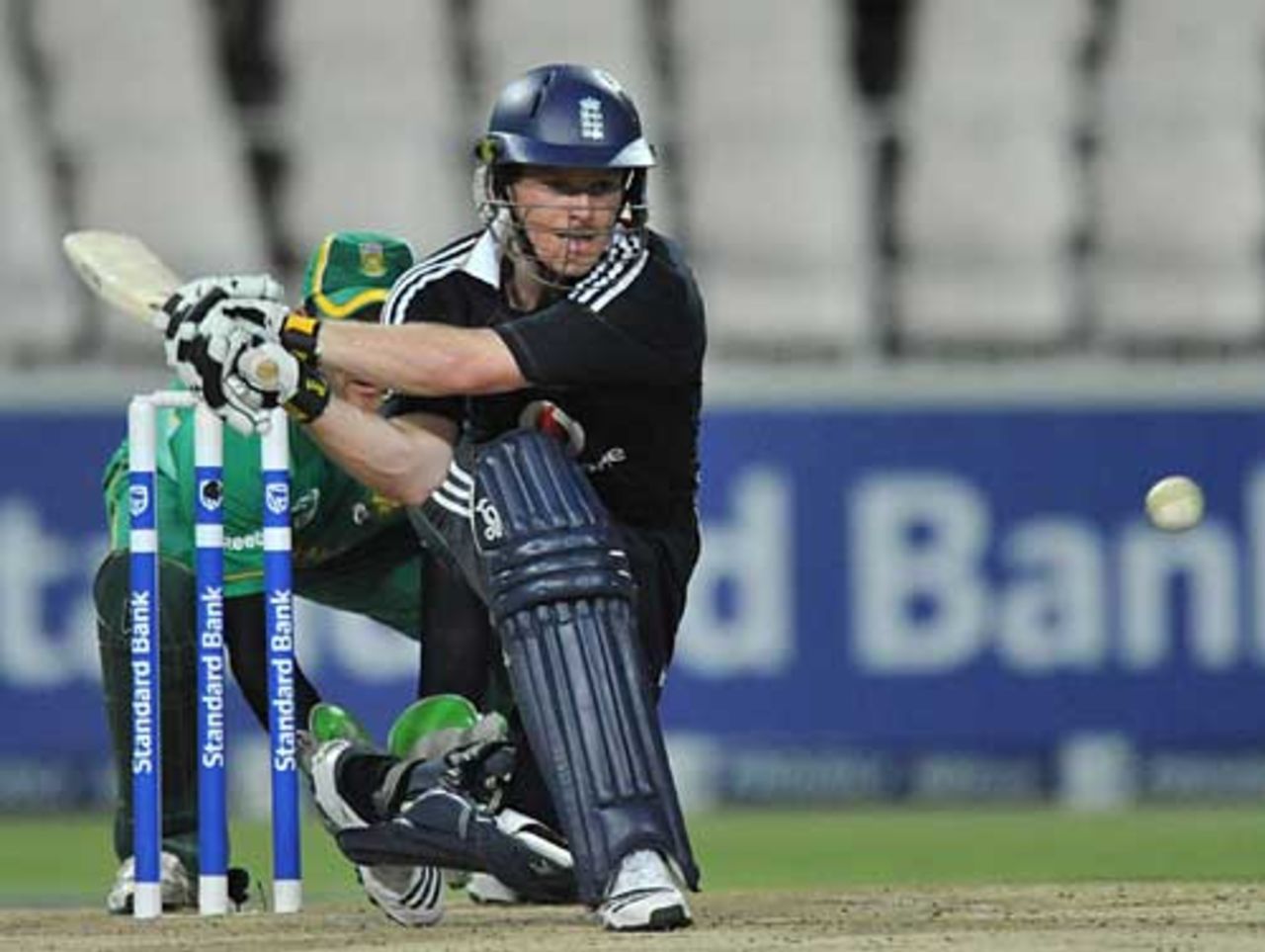 Eoin Morgan shows his full range of shots with a reverse sweep, South Africa v England, 1st Twenty20, Johannesburg, November 13, 2009