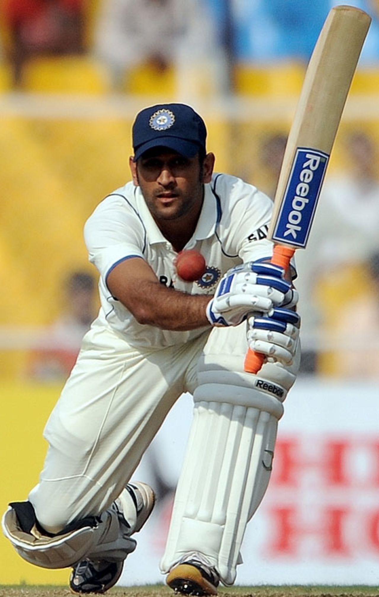 MS Dhoni plays it straight past the bowler, India v Sri Lanka, 1st Test, Ahmedabad, 1st day, November 16, 2009