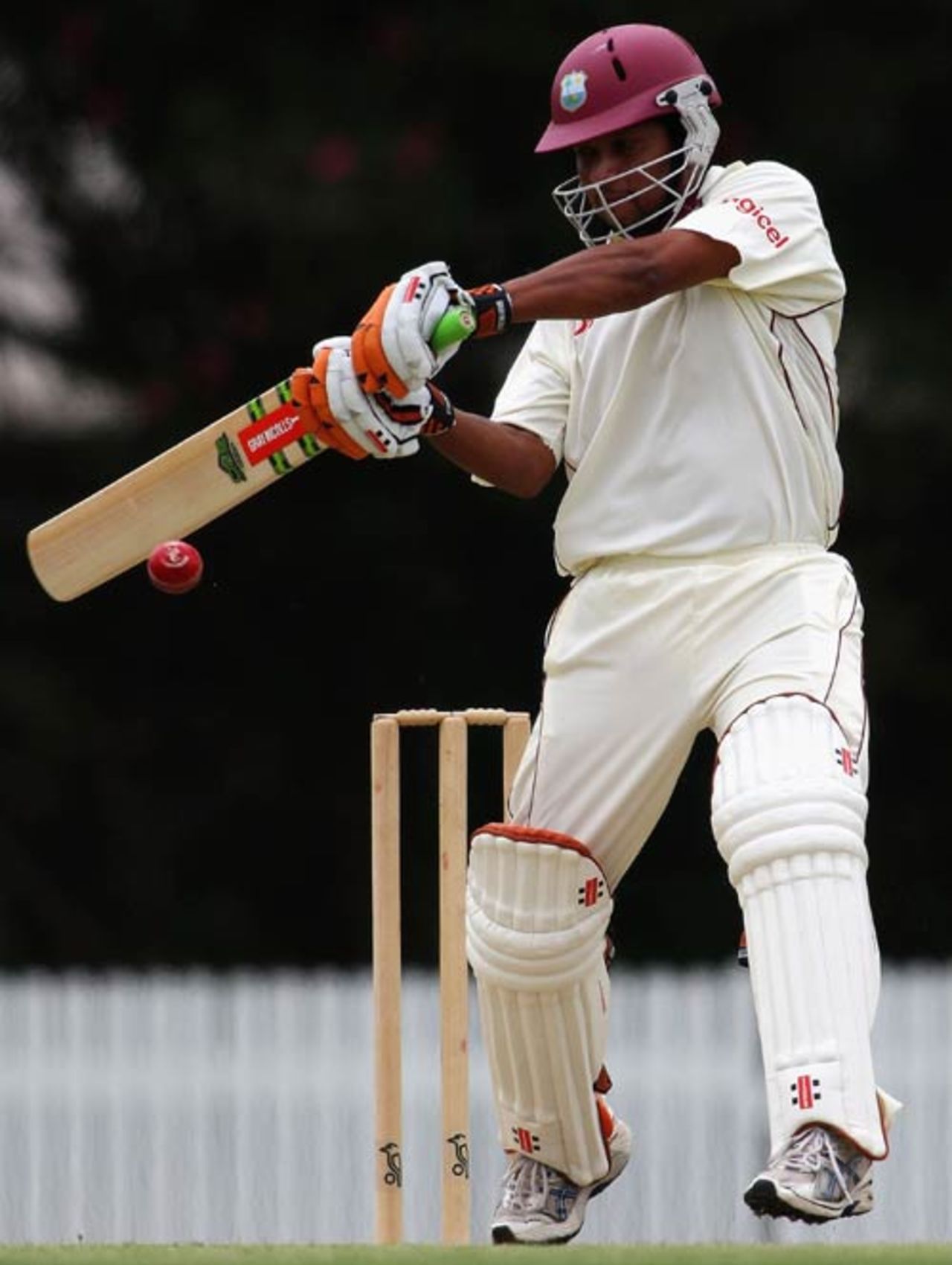 Ramnaresh Sarwan drives off the back foot, Queensland v West Indians, Allan Border Field, Brisbane, 1st day, November 18, 2009