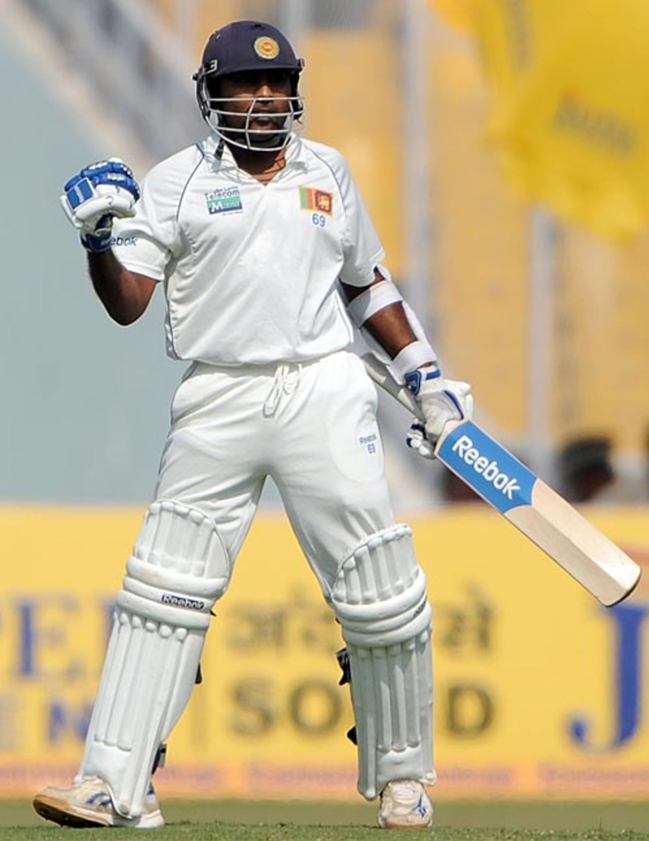 Mahela Jayawardene reaches his century, India v Sri Lanka, 1st Test, Ahmedabad, 3rd day, November 18, 2009