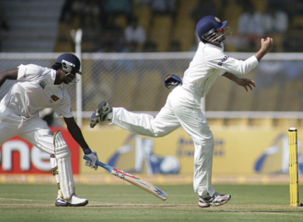 Gautam Gambhir pulls off a smart catch to send back Angelo Mathews, India v Sri Lanka, 1st Test, Ahmedabad, 3rd day, November 18, 2009