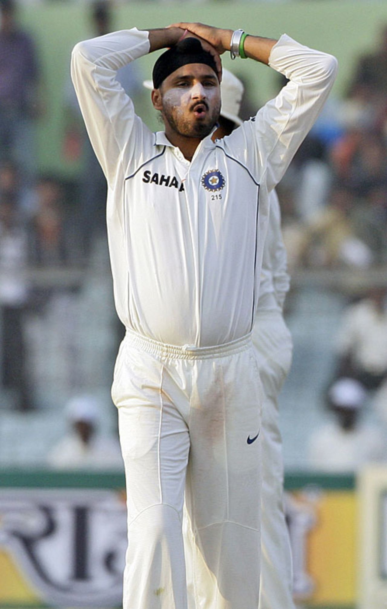 Harbhajan Singh reacts after a close call, India v Sri Lanka, 2nd Test, Kanpur, 2nd day, November 25, 2009