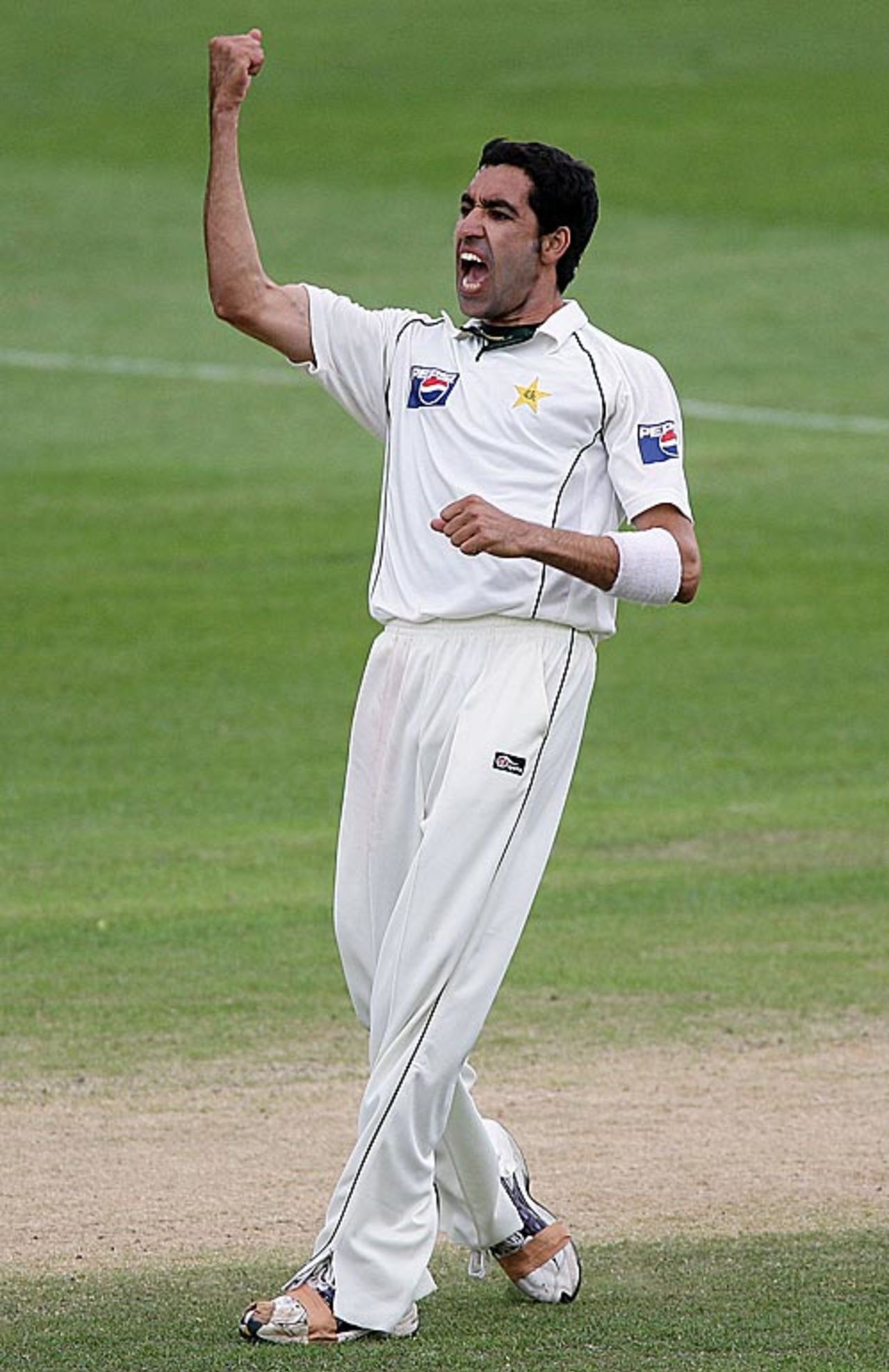 Umar Gul celebrates Peter Fulton's wicket, New Zealand v Pakistan, 1st Test, Dunedin, 4th day, November 27, 2009