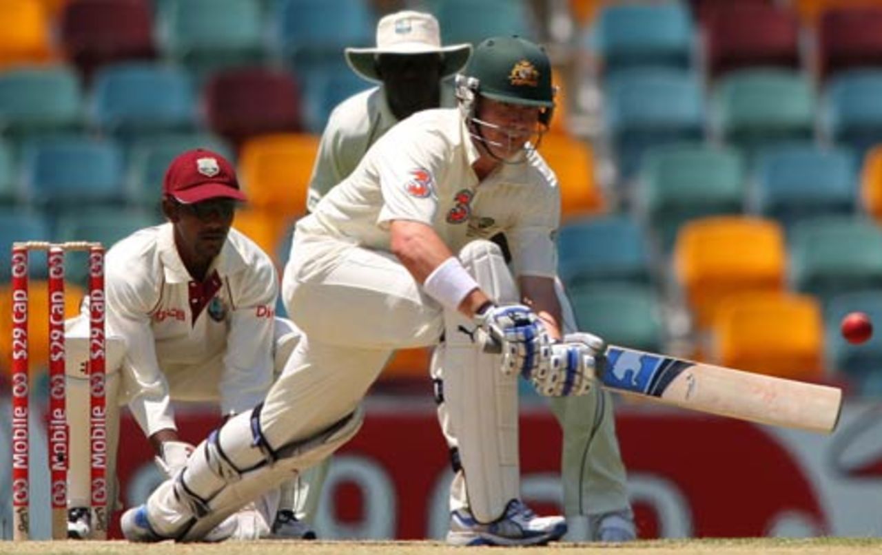Marcus North sweeps during his 79, Australia v West Indies, 1st Test, Brisbane, 2nd day, November 27, 2009