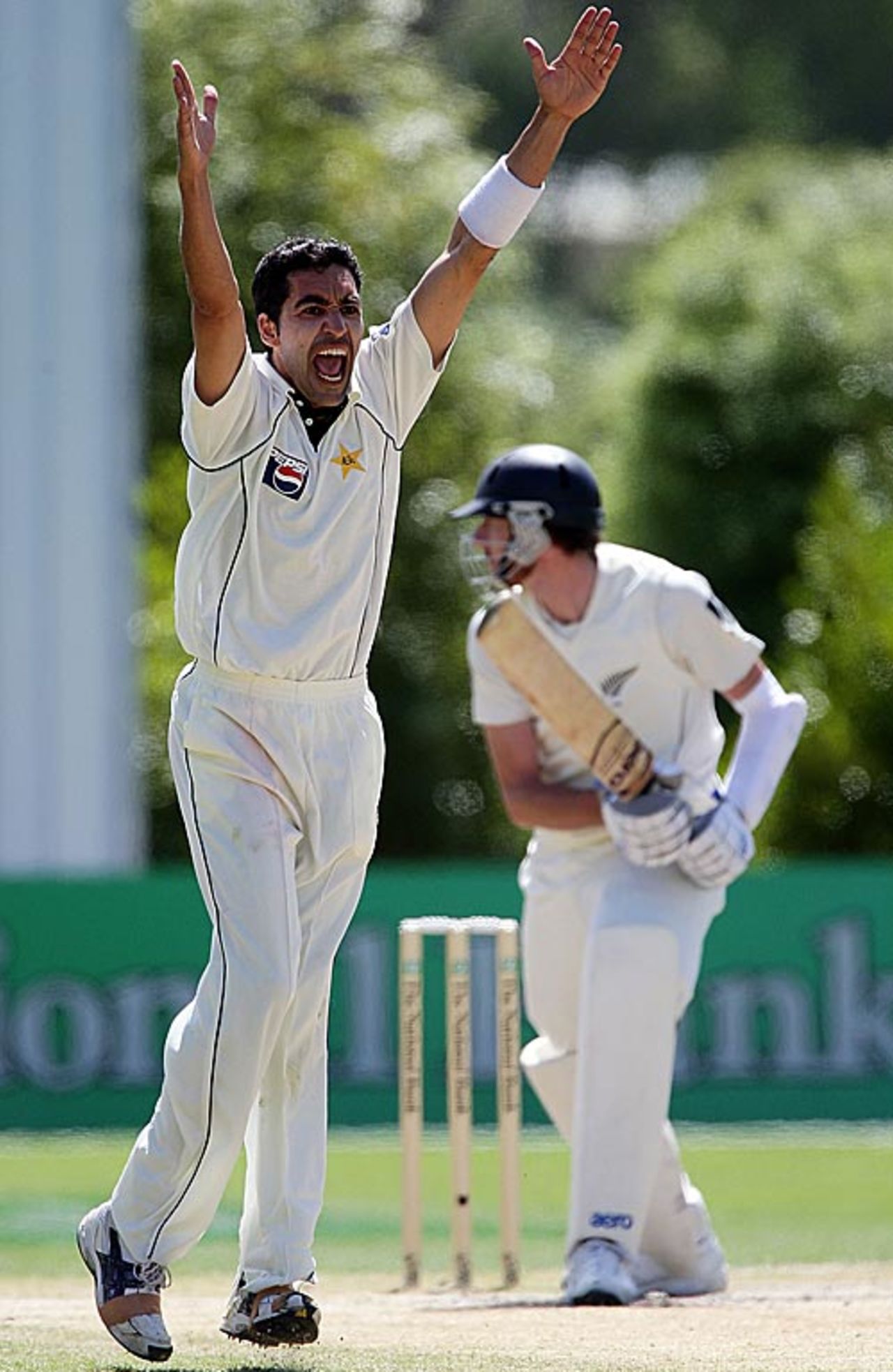 Umar Gul appeals successfully for an lbw against Iain O'Brien, New Zealand v Pakistan, 1st Test, Dunedin, 5th day, November 28, 2009