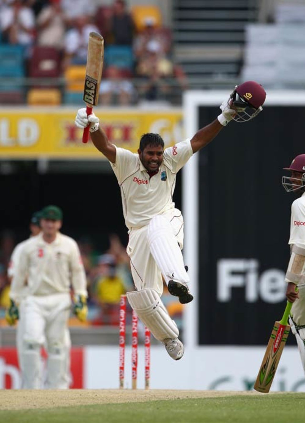 Adrian Barath jumps for joy on reaching a century on debut, Australia v West Indies, 1st Test, Brisbane, 3rd day, November 28, 2009