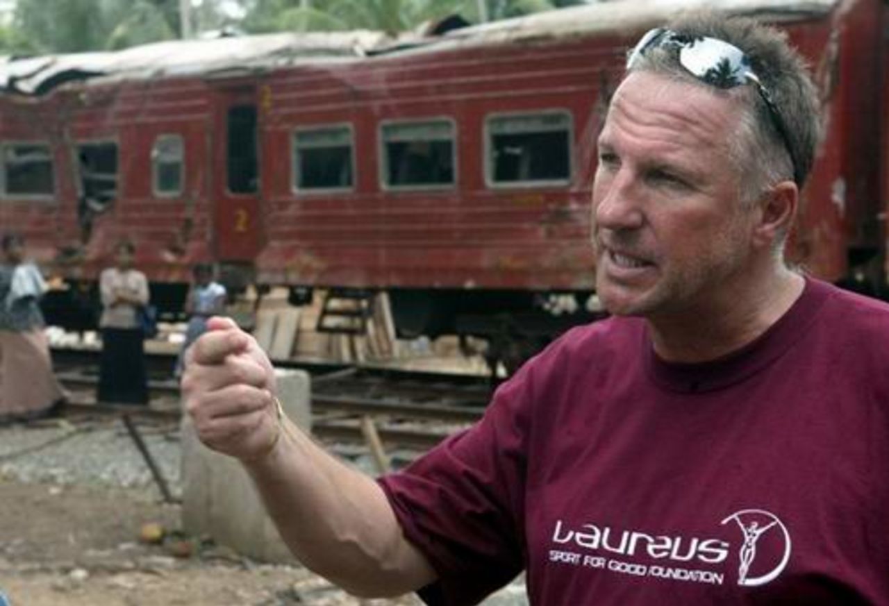Ian Botham visits the village of Parilaya during a trip organised by the Laureus Sport for Good Foundation in the wake of the tsunami, April 20, 2005