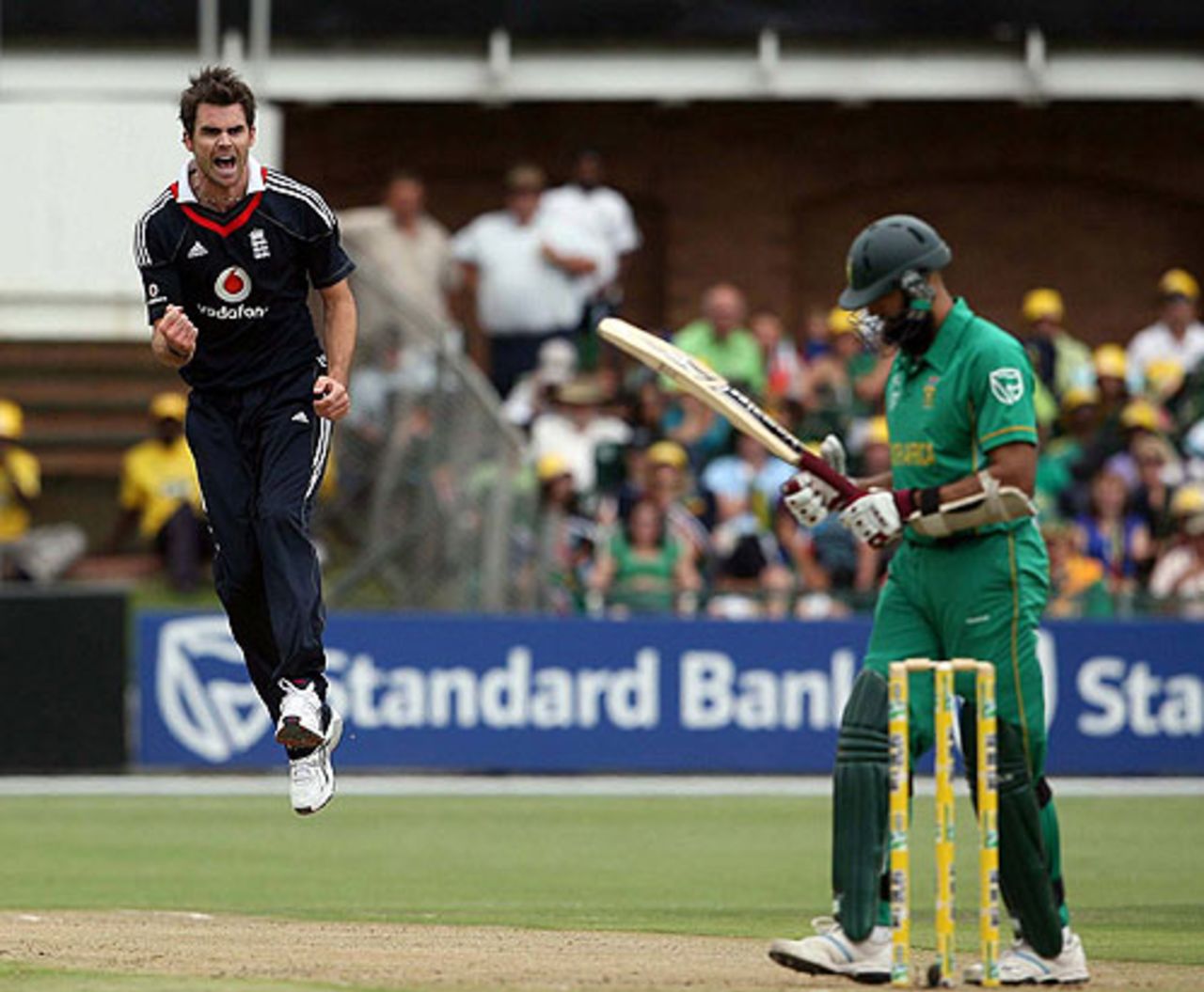 James Anderson leaps for joy after dismissing Hashim Amla, South Africa v England, 4th ODI, Port Elizabeth, November 29, 2009