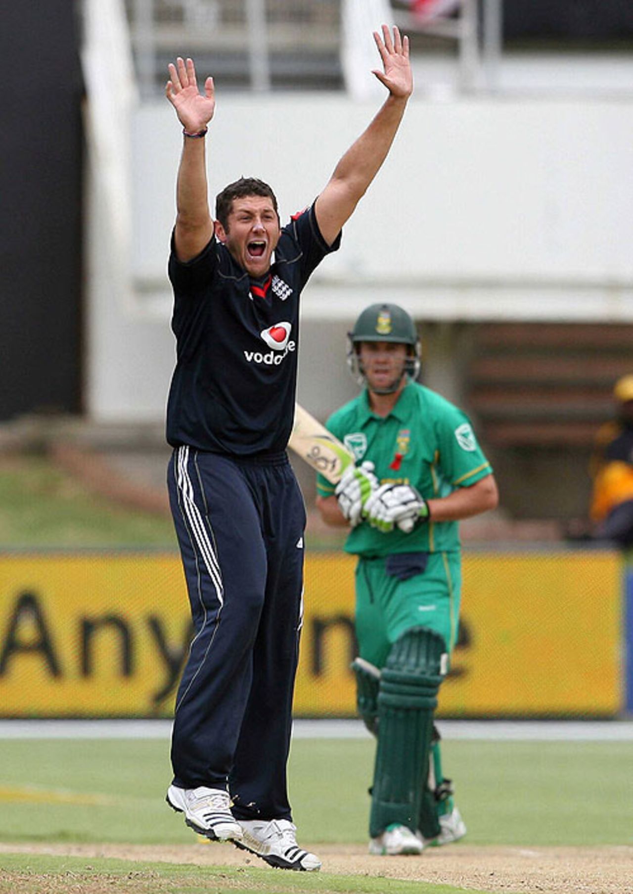 Tim Bresnan claims the key wicket of AB de Villiers, South Africa v England, 4th ODI, Port Elizabeth, November 29, 2009