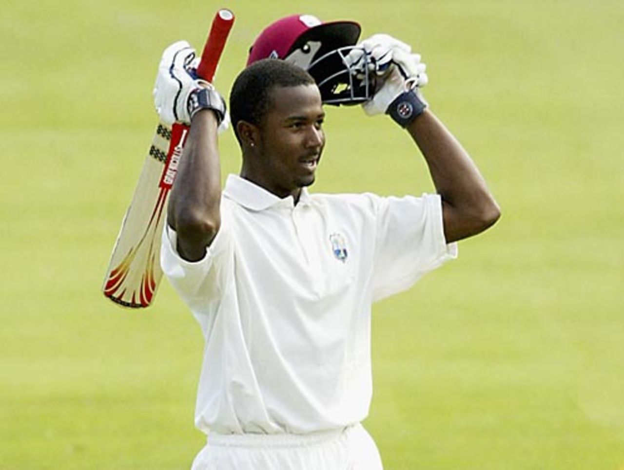 Dwayne Smith celebrates his century on debut, South Africa v West Indies, Newlands, 2004