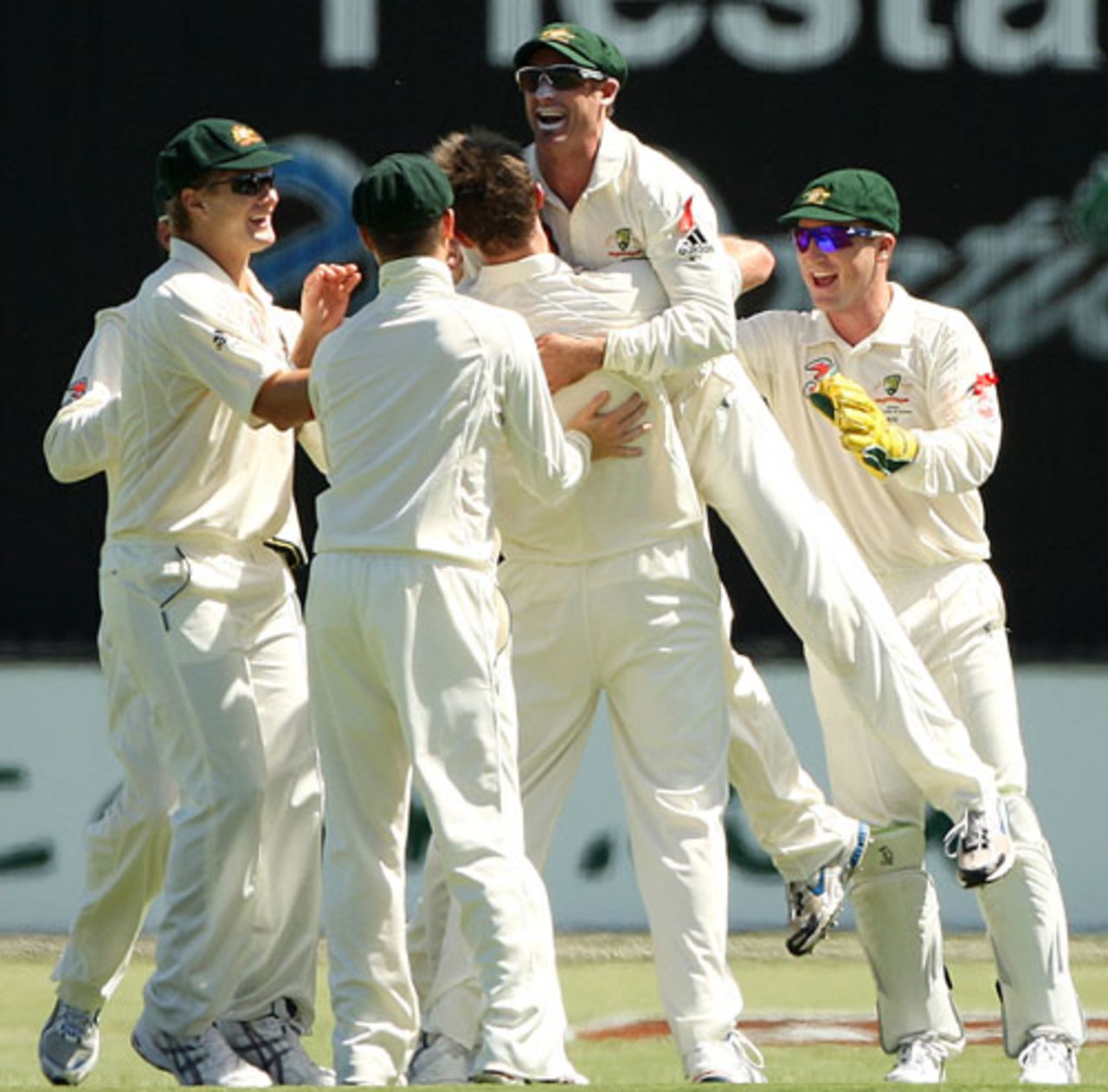 Michael Hussey gets the praise for his catch of Adrian Barath, Australia v West Indies, 2nd Test, 4 December 2009