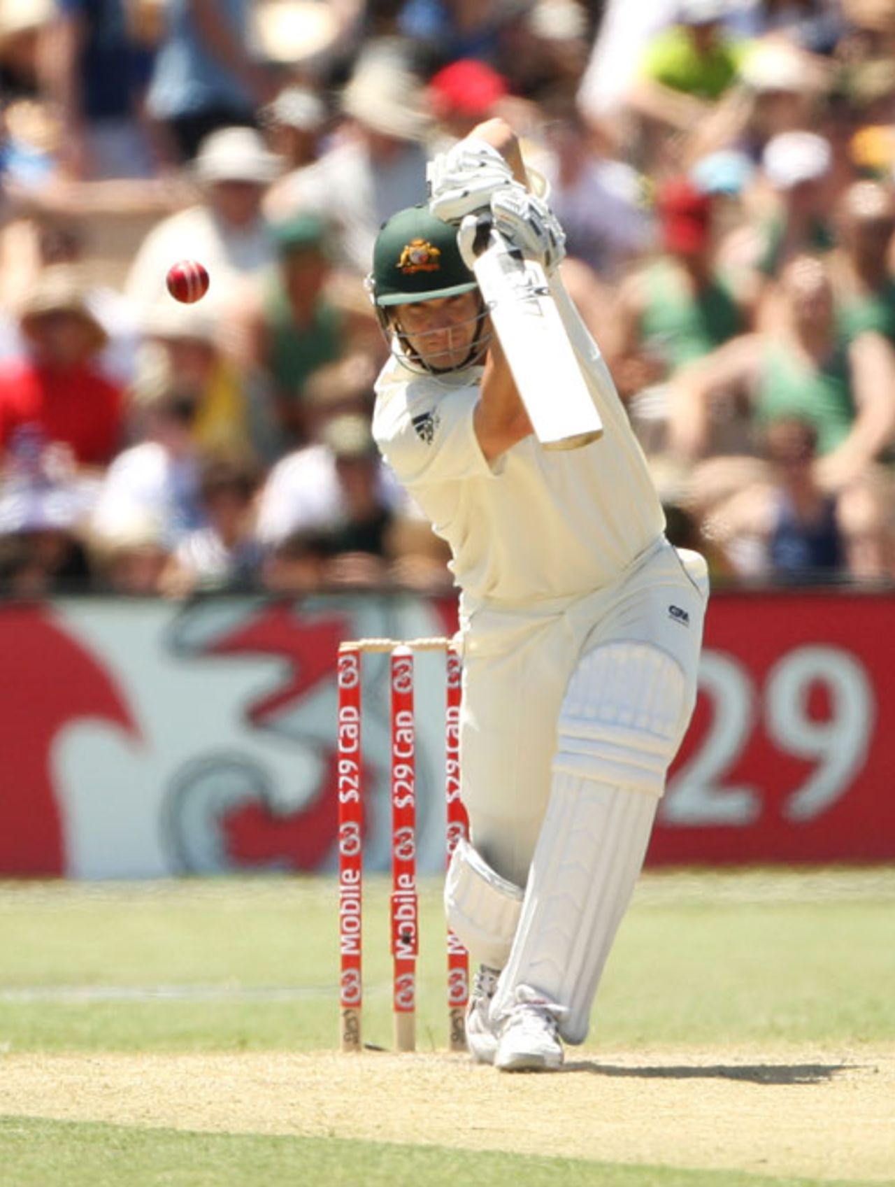 Shane Watson plays straight, Australia v West Indies, 2nd Test, Adelaide, 5 December, 2009
