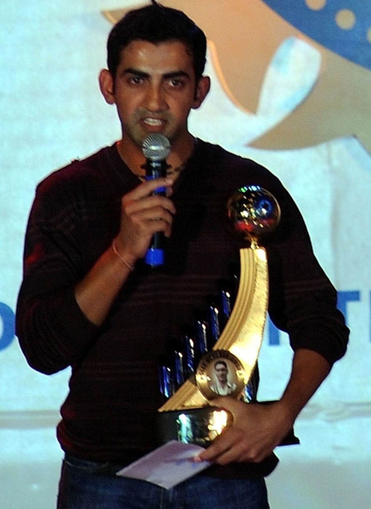 Gautam Gambhir with the Polly Umrigar award for cricketer of the year, Mumbai, December 6, 2009