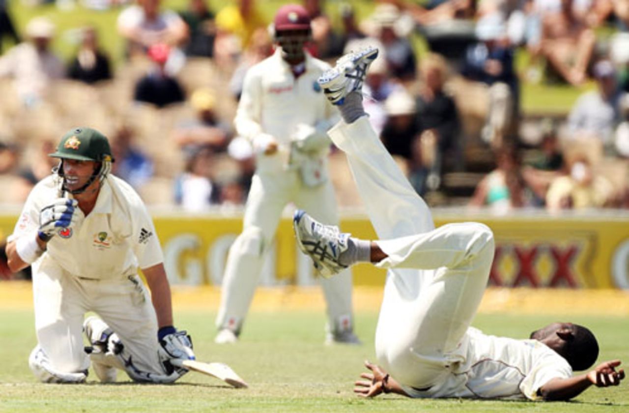 Michael Hussey survives a run-out attempt from Sulieman Benn, Australia v West Indies, 2nd Test, Adelaide