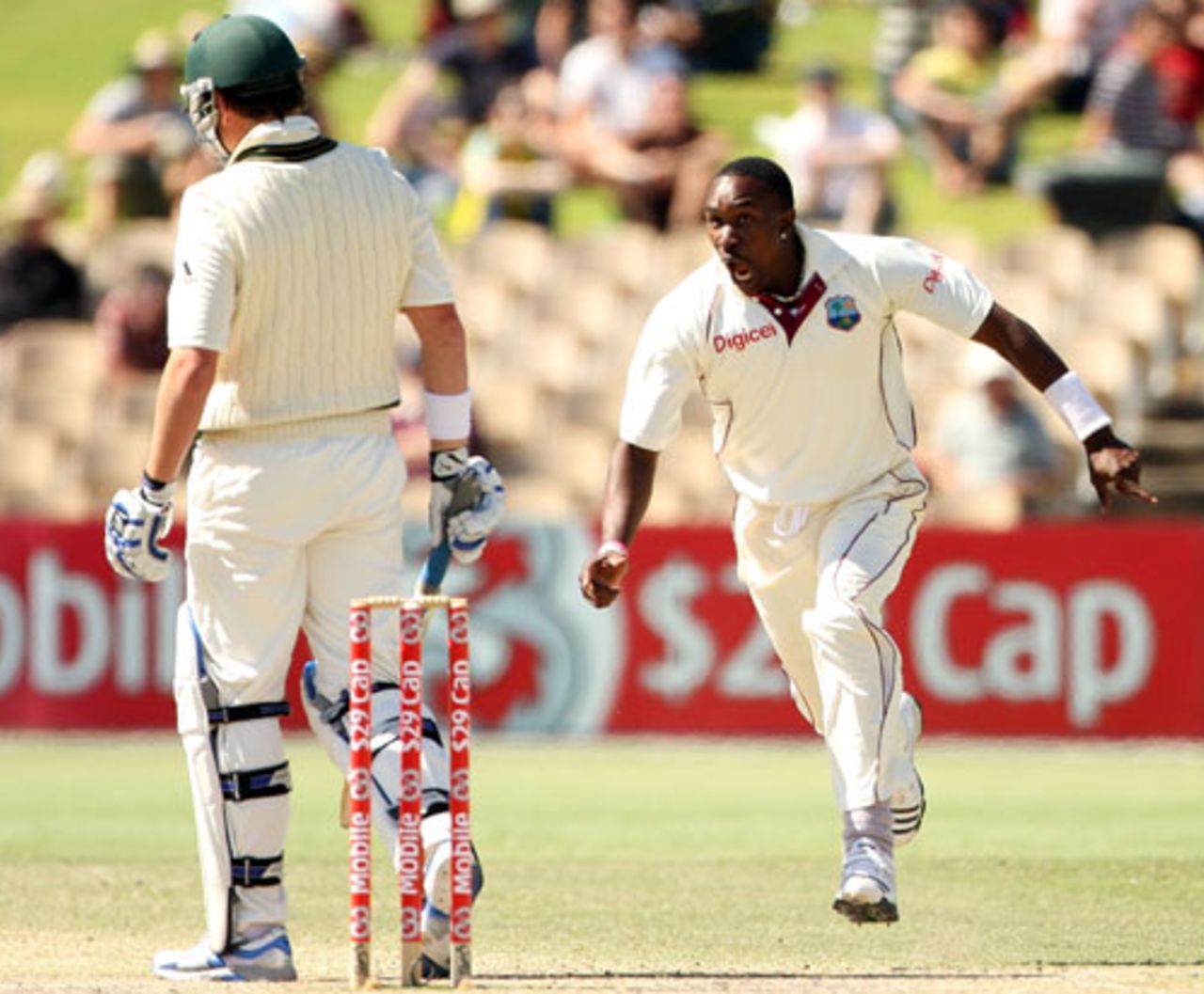 Dwayne Bravo takes care of Marcus North, Australia v West Indies, 2nd Test, Adelaide