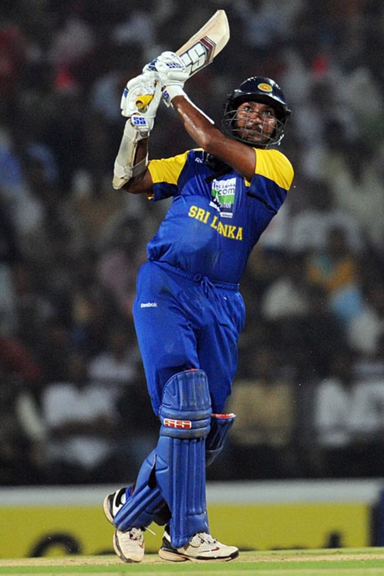 Kumar Sangakkara hits a six over midwicket, India v Sri Lanka, 1st Twenty20, Nagpur, December 9, 2009