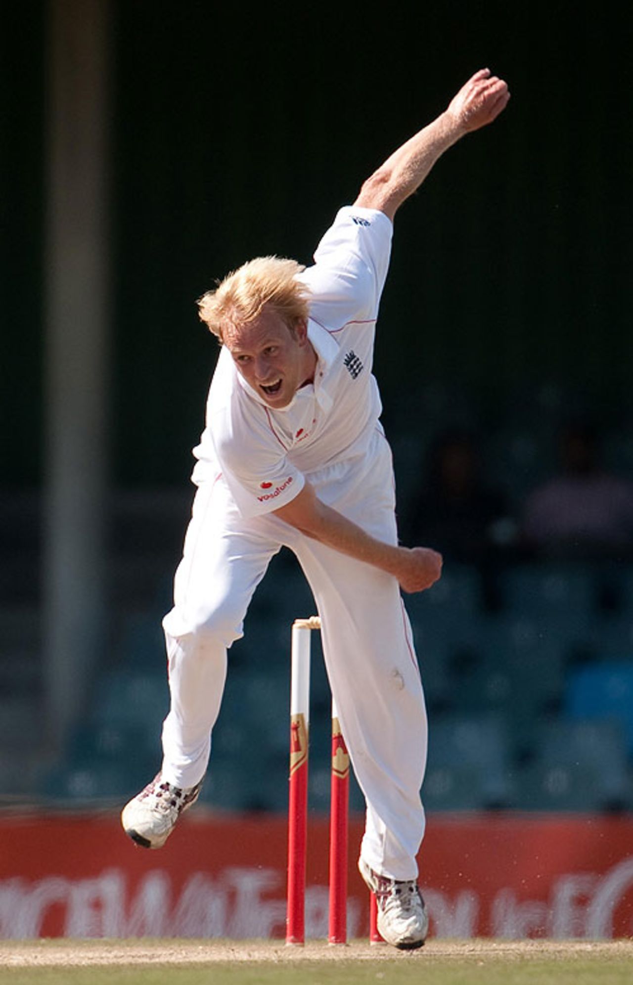 Mark Davies bowls during his first outing for England, South African Invitational XI v England XI at East London, December 10, 2009 