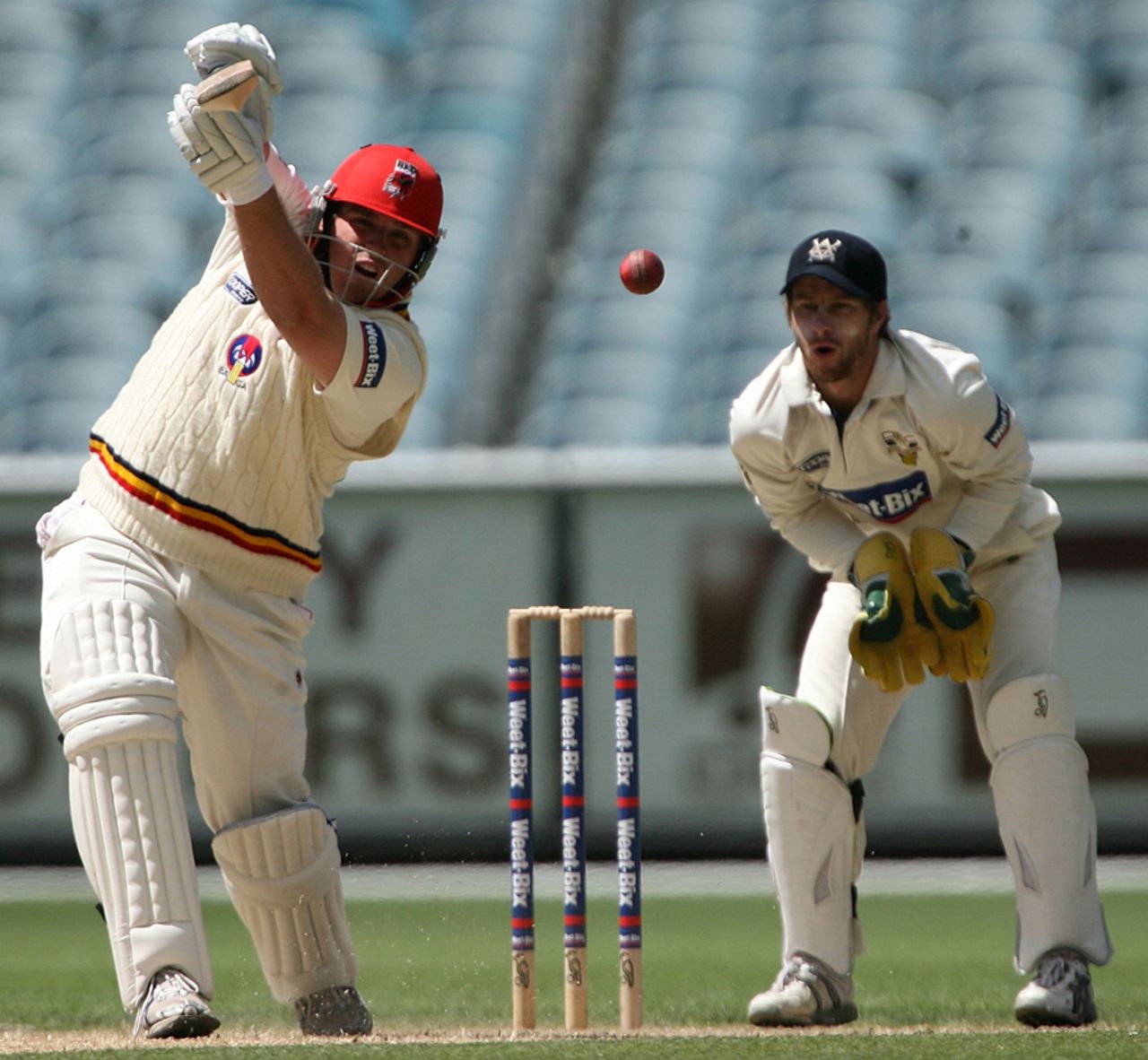 Mark Cosgrove drives during his 103, Victoria v South Australia, Sheffield Shield, Melbourne, 2nd day, December 11, 2009