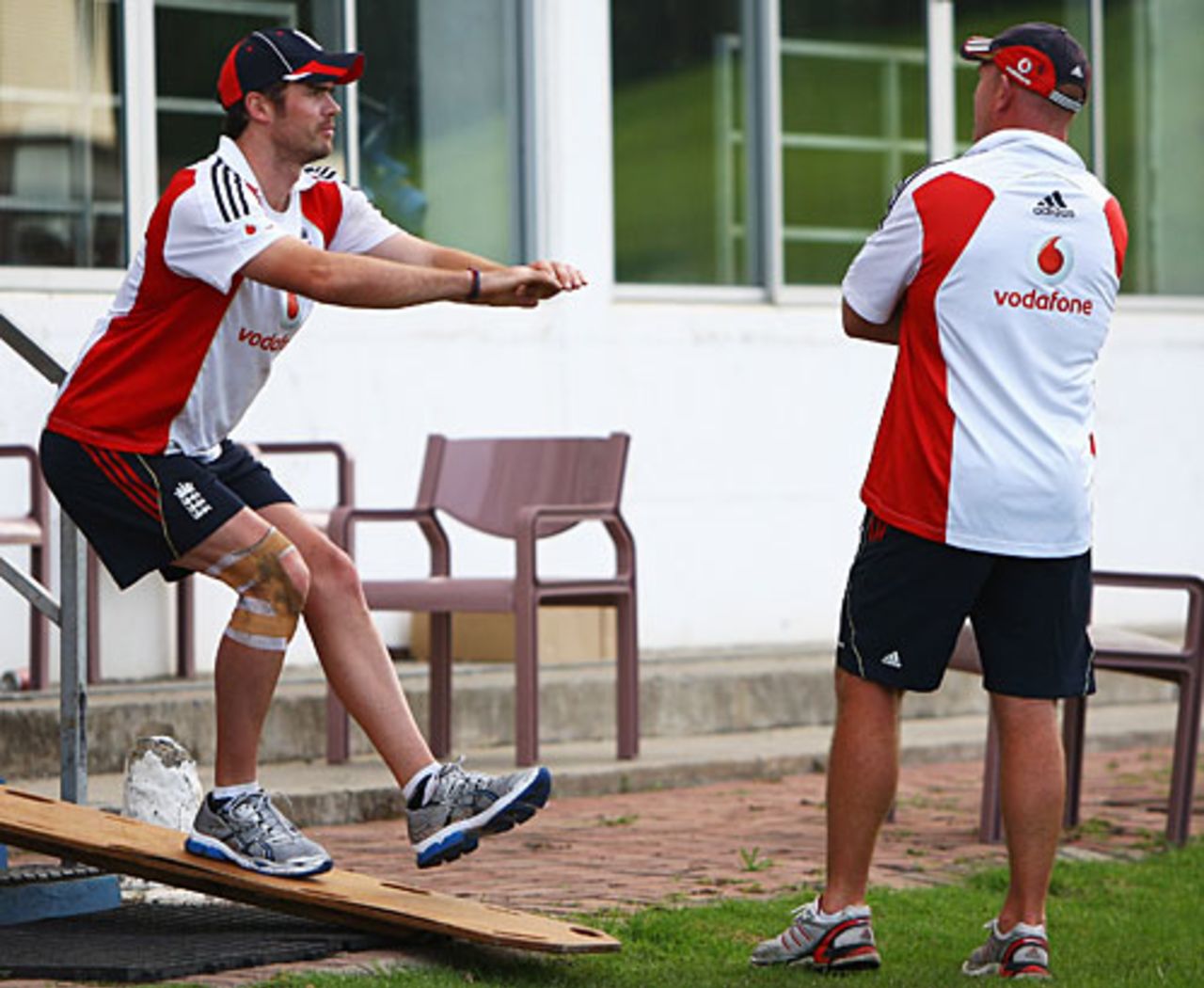 James Anderson does some stretches, South African Airways XI v England XI, 2nd day, December 10, 2009