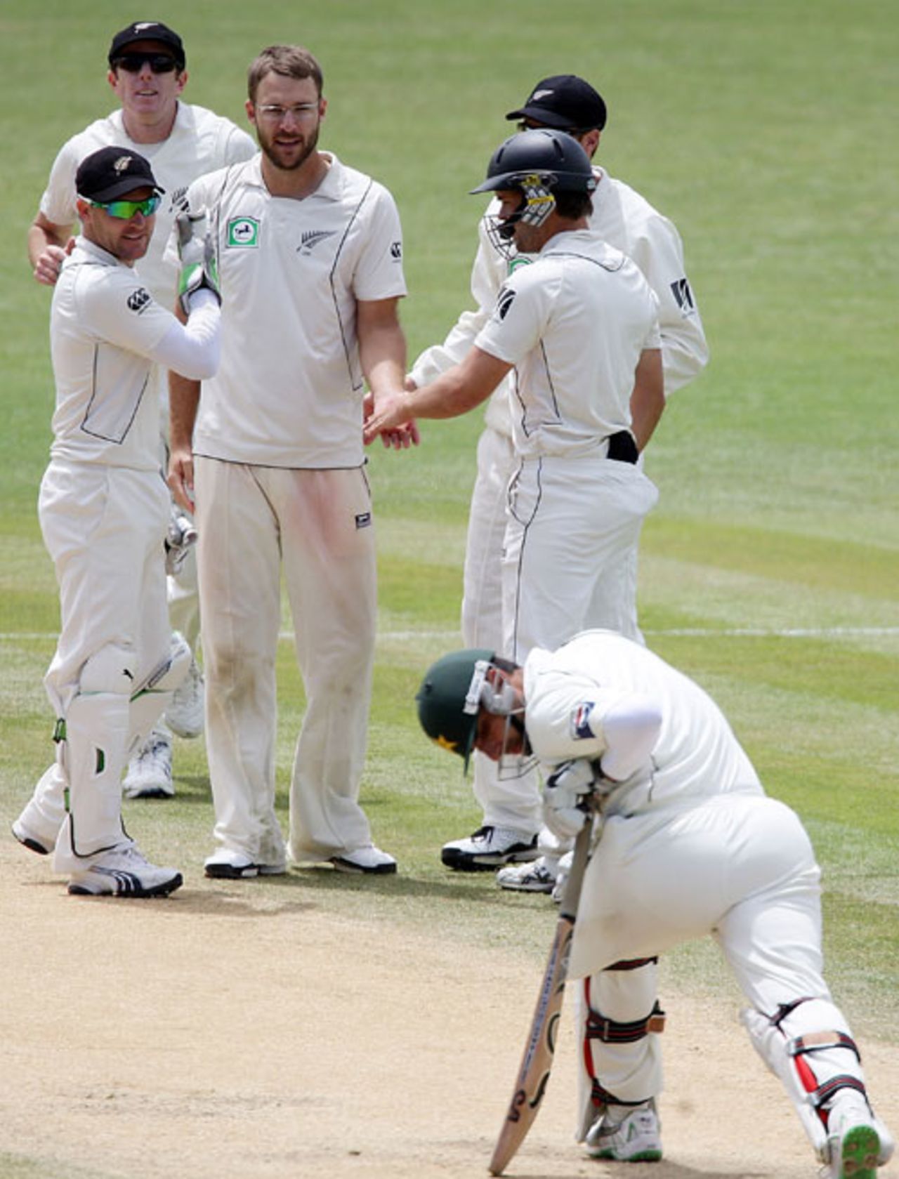 Misbah-ul-Haq looks to see where his backfoot is after Brendon McCullum stumped him, New Zealand v Pakistan, 3rd Test, Napier, 5th day, December 15, 2009