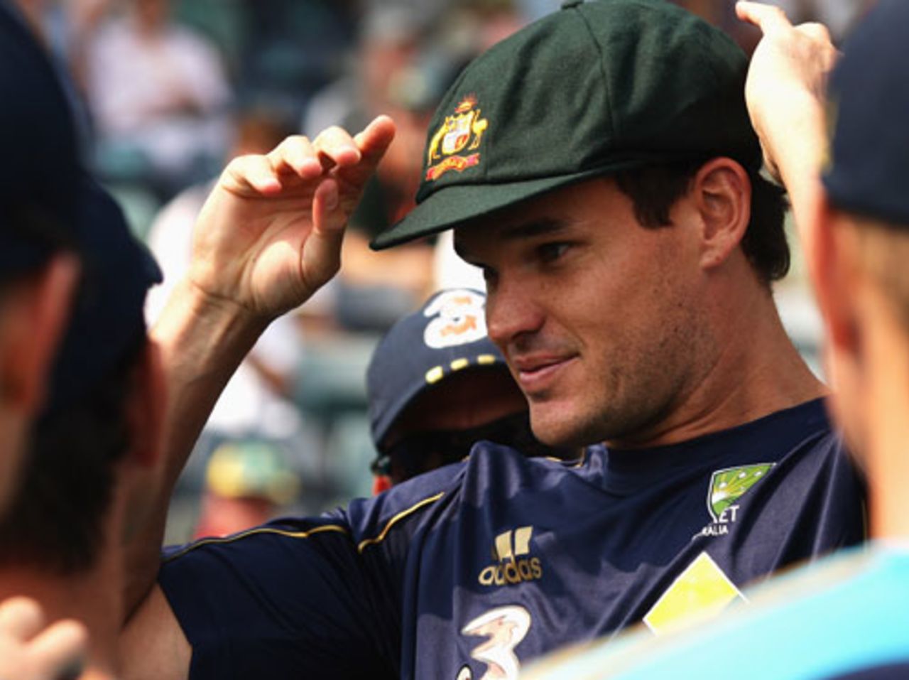 Clint McKay tries on his new cap, Australia v West Indies, 3rd Test, Perth, 16 December 2009