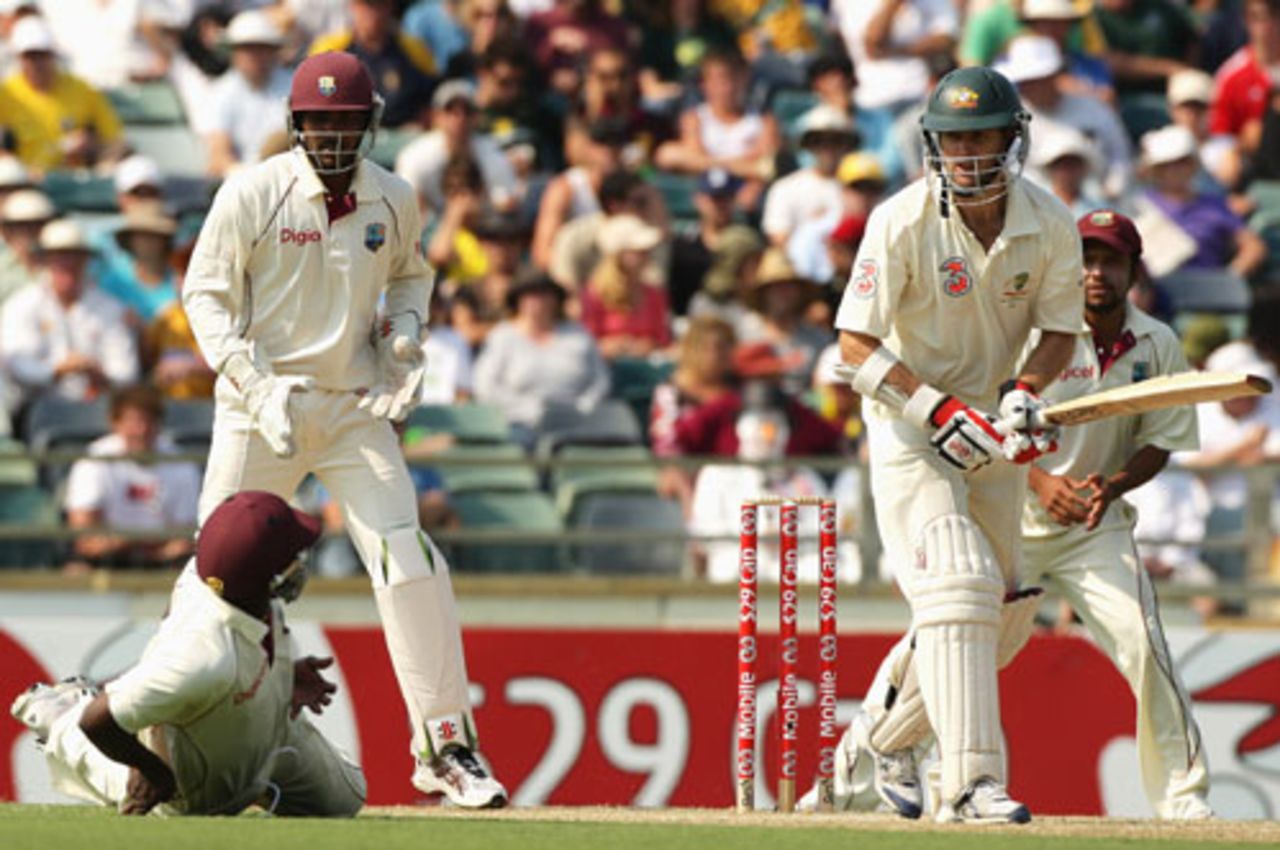 Travis Dowlin misses Simon Katich at short leg, Australia v West Indies, 3rd Test, Perth, 16 December 2009