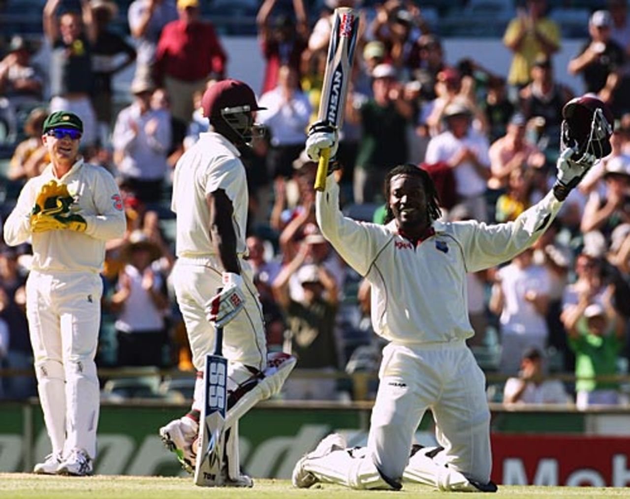 Chris Gayle celebrates his century, Australia v West Indies, 2nd Test, Perth, 17 December, 2009
