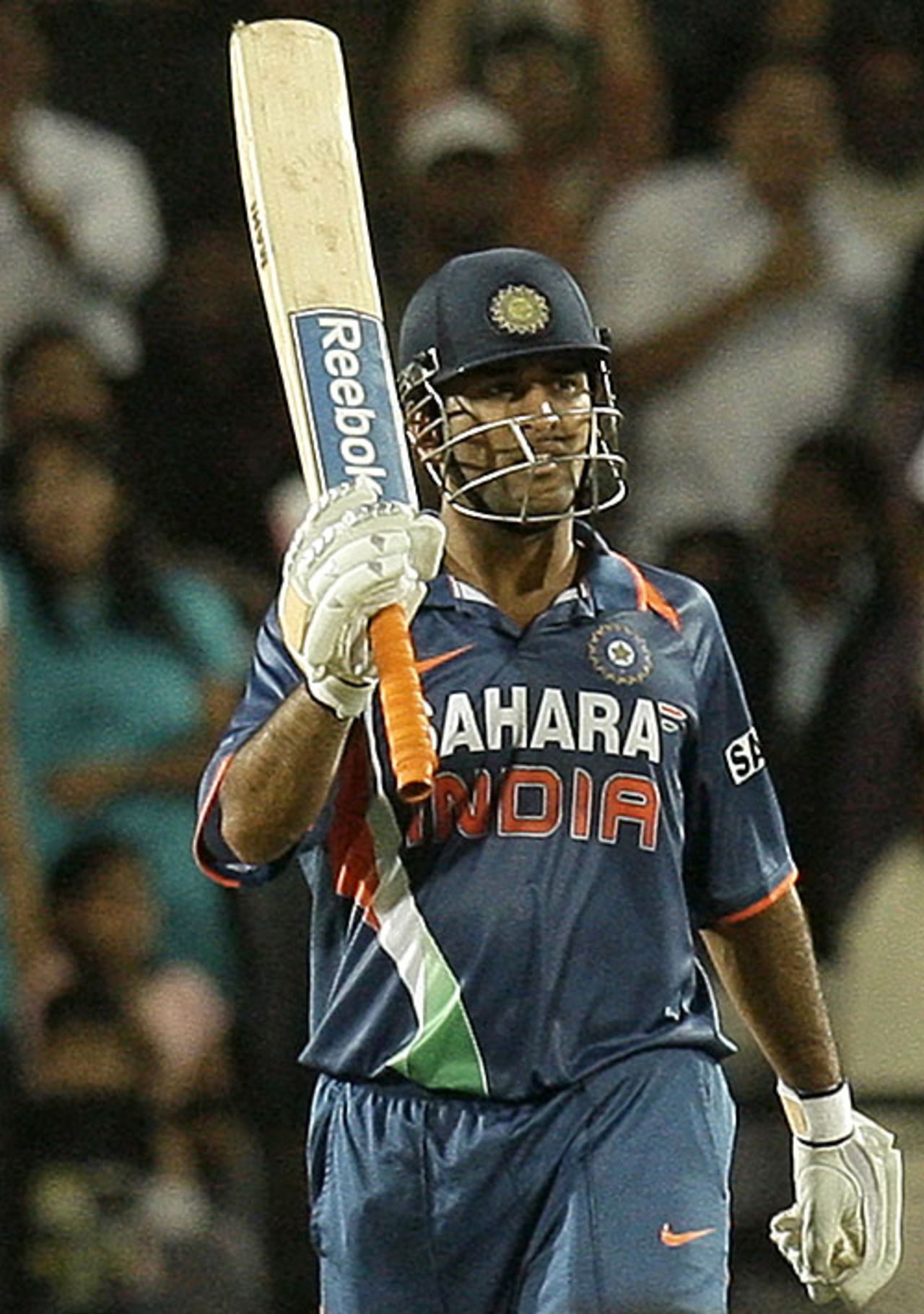 MS Dhoni acknowledges his third century as captain, India v Sri Lanka, 2nd ODI, Nagpur, December 18, 2009