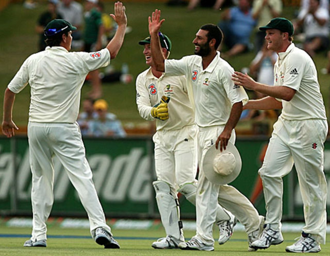 Theo Doropoulos is relieved after completing Sulieman Benn's catch, Australia v West Indies, 3rd Test, Perth, 4th day, December 19, 2009