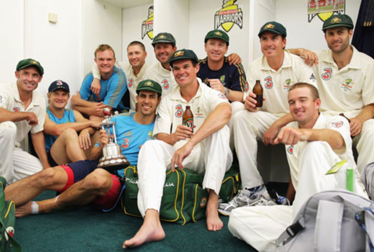 The Australians sit back and relax after their 35-run win, Australia v West Indies, 3rd Test, Perth, December 20, 2009