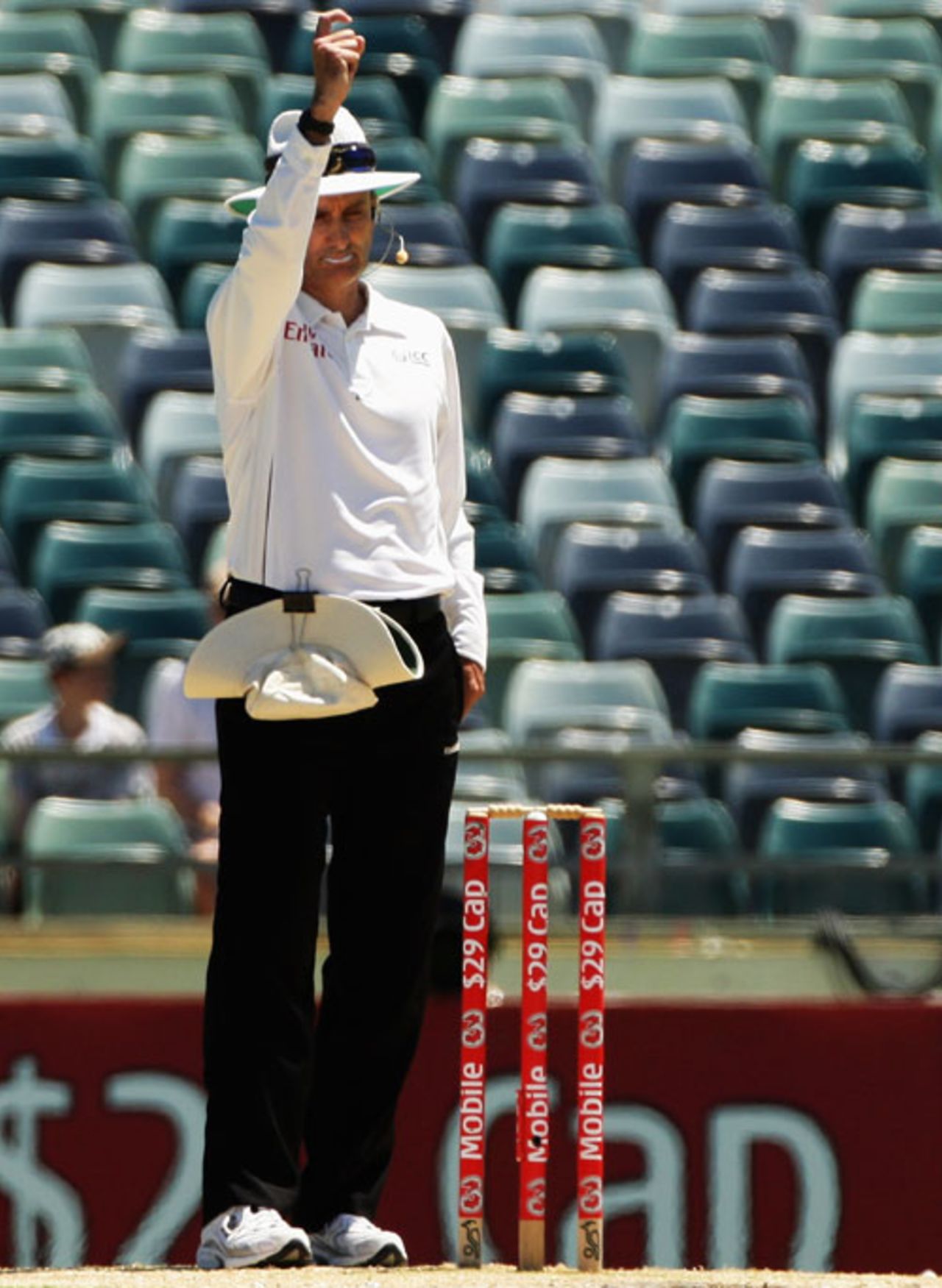 Billy Bowden raises his finger for the second time to give out Kemar Roach, Australia v West Indies, 3rd Test, Perth, December 20, 2009