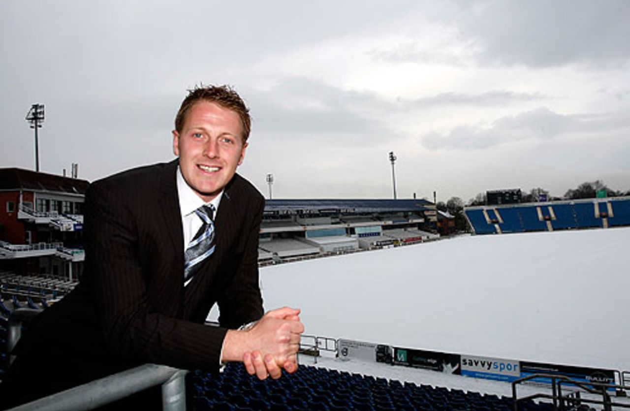 Yorkshire's new captain, Andrew Gale, poses at a snowy Headingley, December 22, 2009