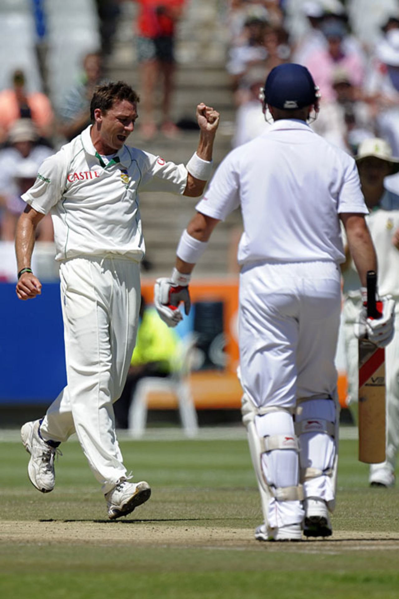 Matt Prior hit a flurry of boundaries before he was bowled by Dale Steyn off a bottom edge, South Africa v England, 3rd Test, Cape Town, January 5, 2010