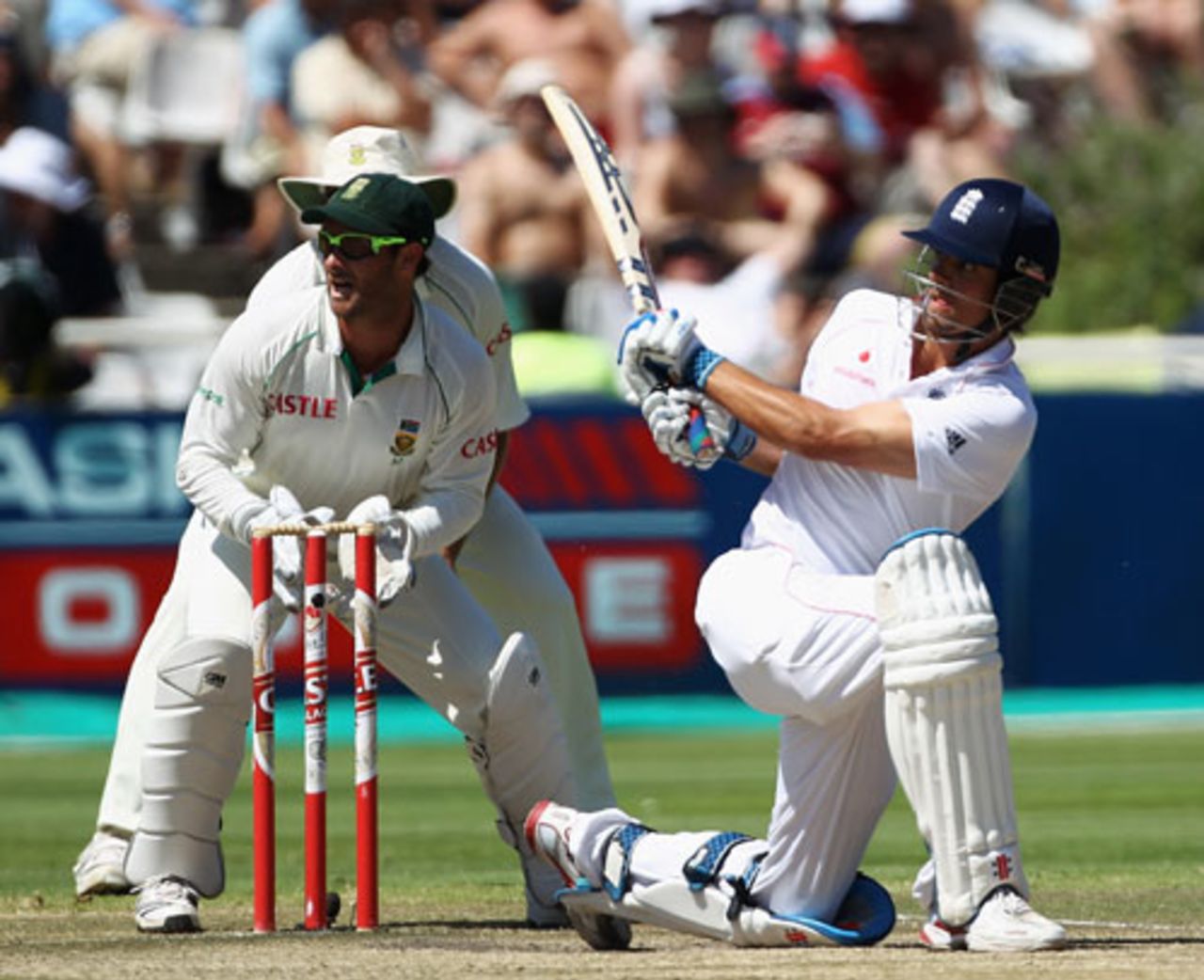 Alastair Cook sweeps powerfully as Mark Boucher looks on, South Africa v England, 3rd Test, Cape Town, January 6, 2010 