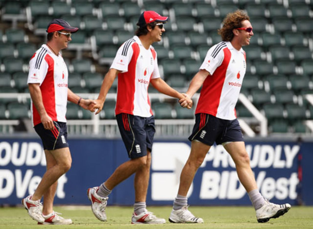 Members of the English cricket team in training ahead of the final Test at the Wanderers, England tour of South Africa, 11 January, 2010