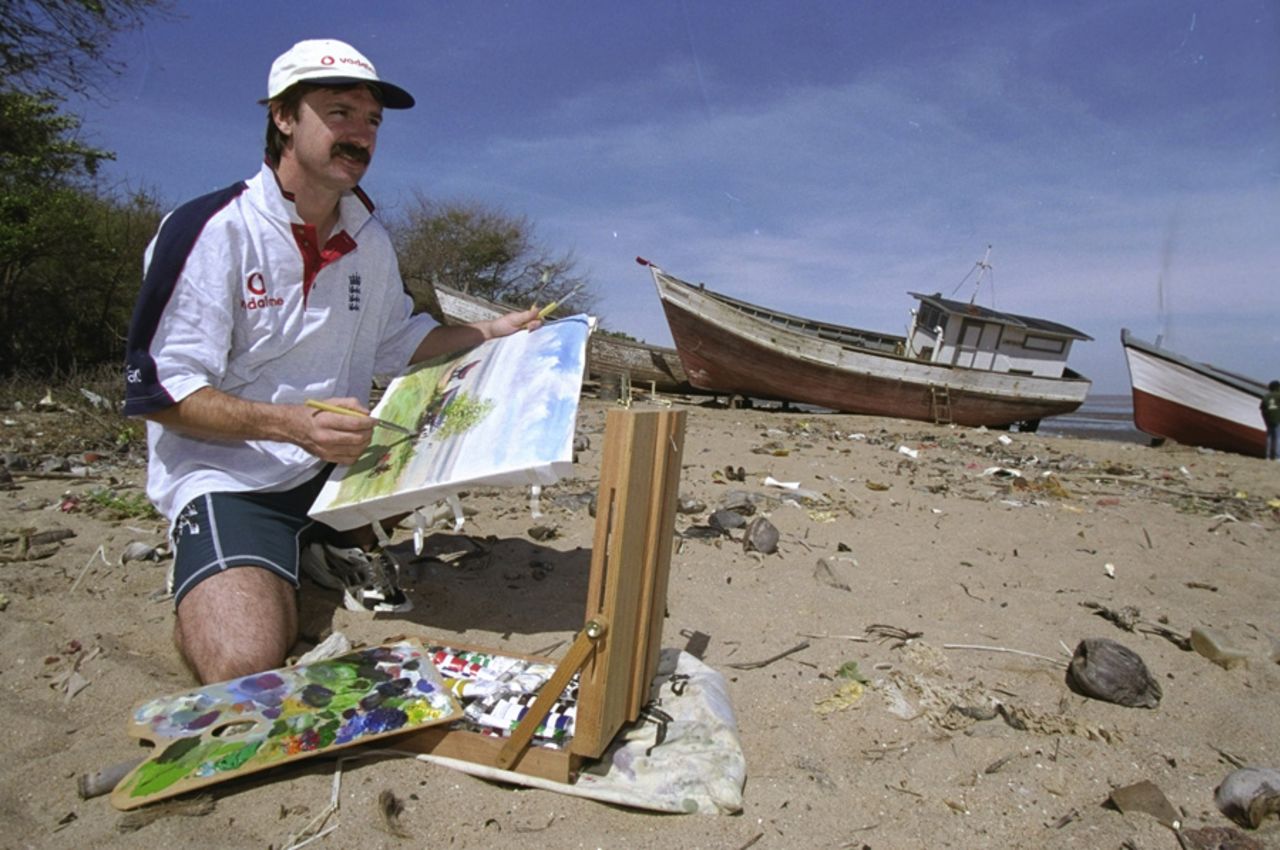 Jack Russell paints in a Georgetown beach, Guyana, February 25, 1998
