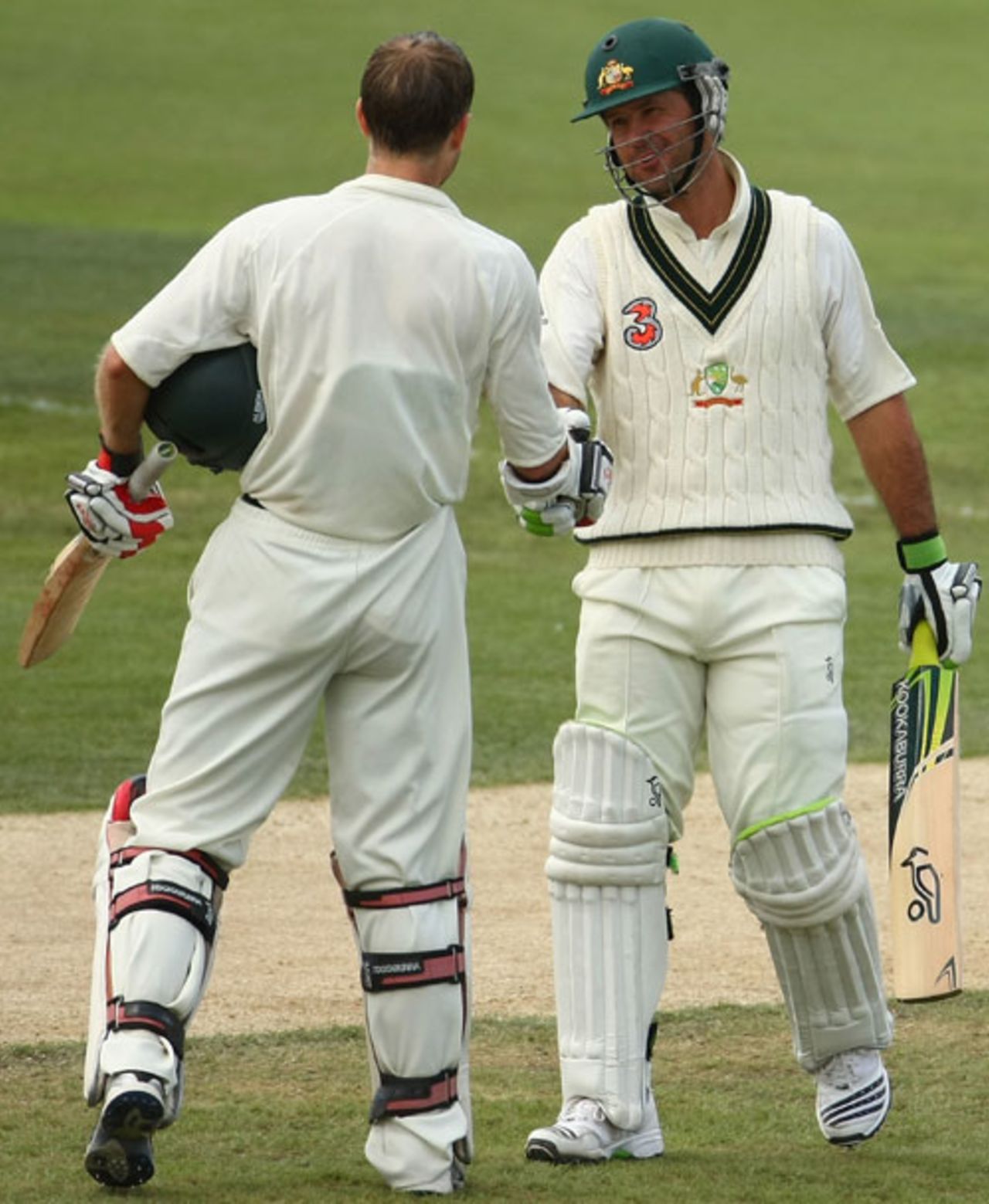 Ricky Ponting congratulates Simon Katich on his hundred, 3rd Test, Australia v Pakistan, 4th day, Hobart, January 17, 2010